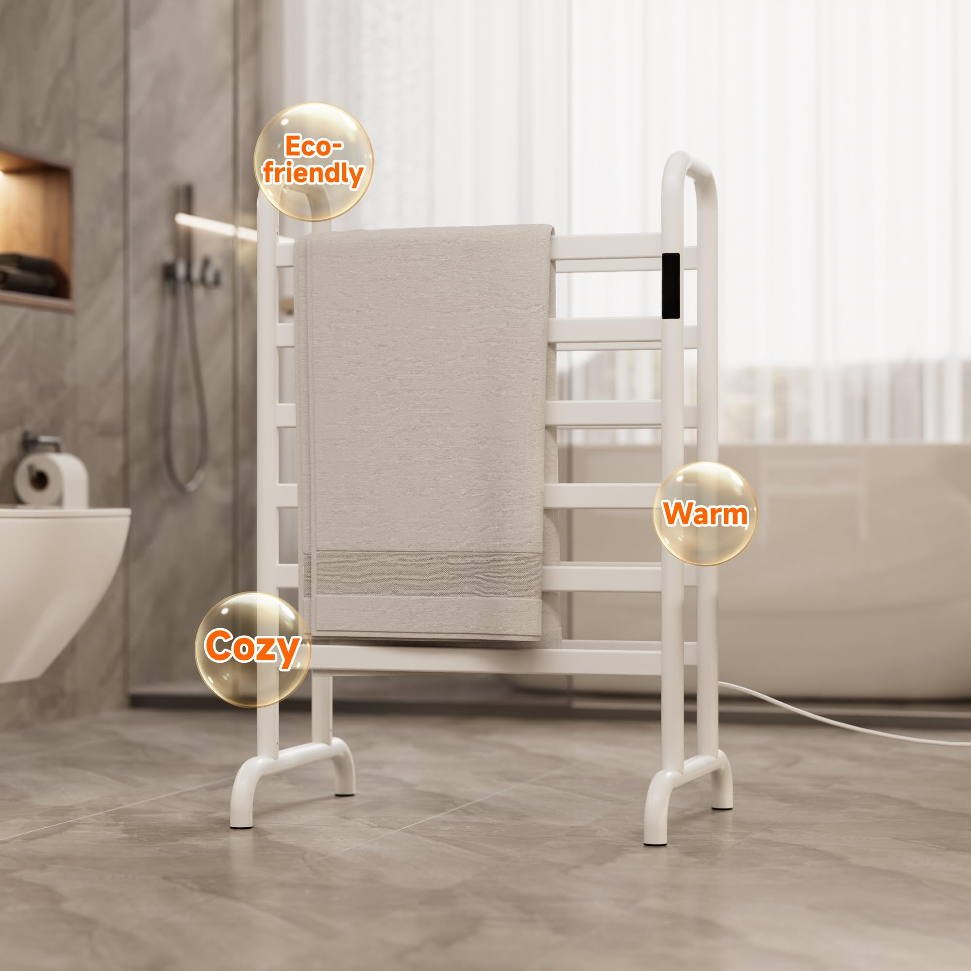 Premium Freestanding Electric Towel Warmer with Timer & LED Display - Overheat Protection & Constant Temperature Control - Aluminum Heated Towel Rack for Bathroom, Spa, and Luxury Home Use