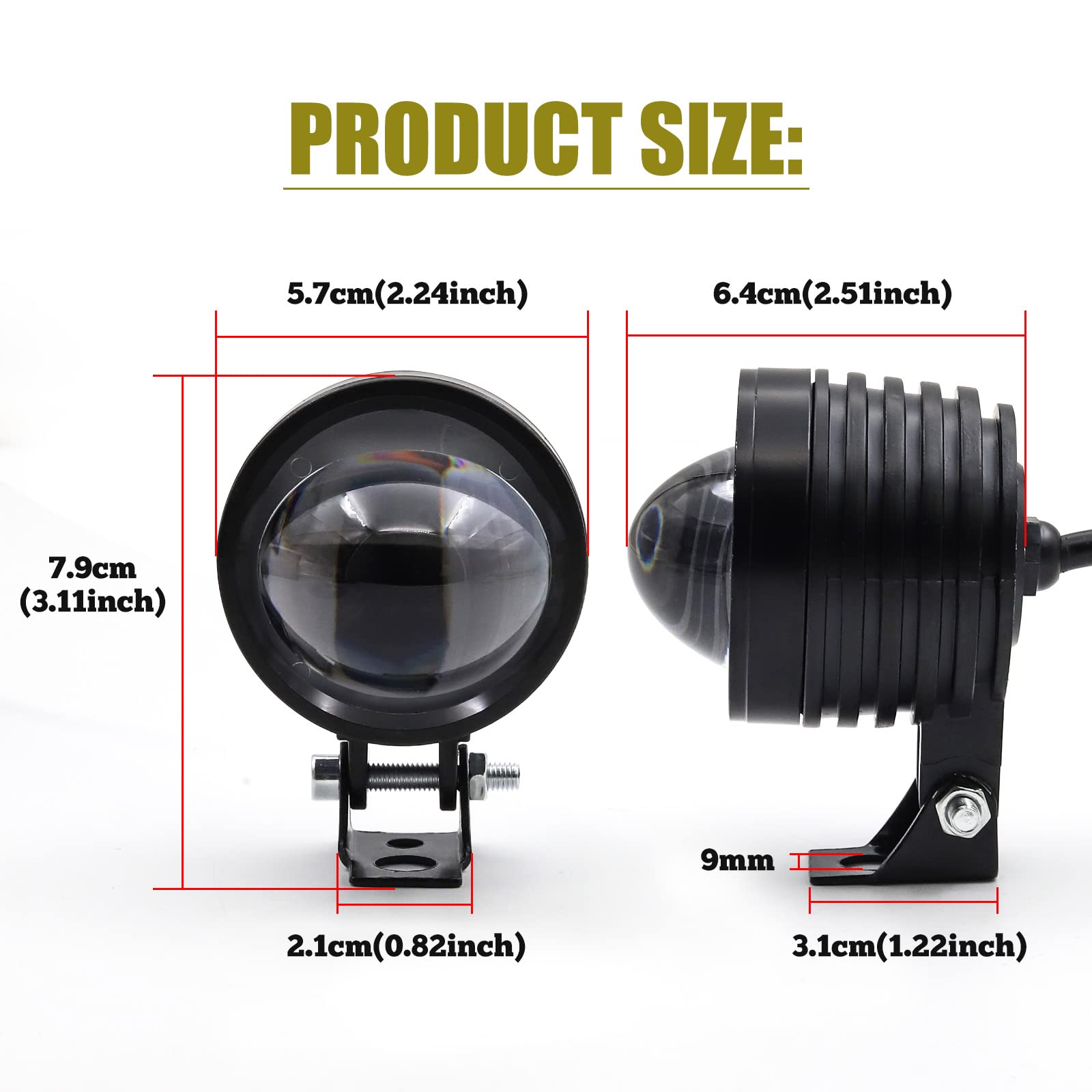 60W Motorcycle Fog Lights 2 Inch 12V Spotlights - Amber/White Dual Color for Night Riding