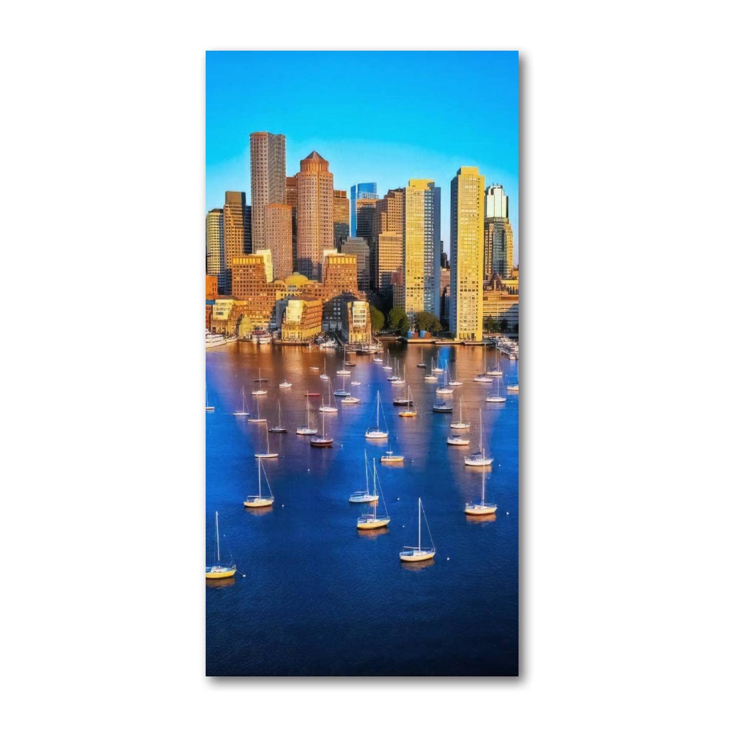 Boston Massachusetts Waterfront Wall Art - Modern Canvas Painting Print for Home & Office Decor - Easy to Hang Poster for Living Room, Bedroom - Perfect Gift & Coastal Interior Design