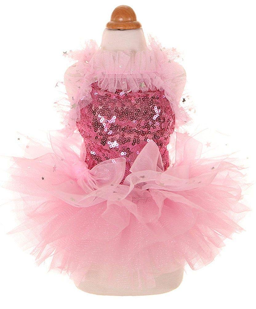 MaruPet Fashion Sweet Puppy Dog Princess Tutu Dress - Bling Bling Lace Cake Camisole Skirt for Small Dogs (Pink) | Perfect for Birthday Parties, Photo Shoots & Special Occasions
