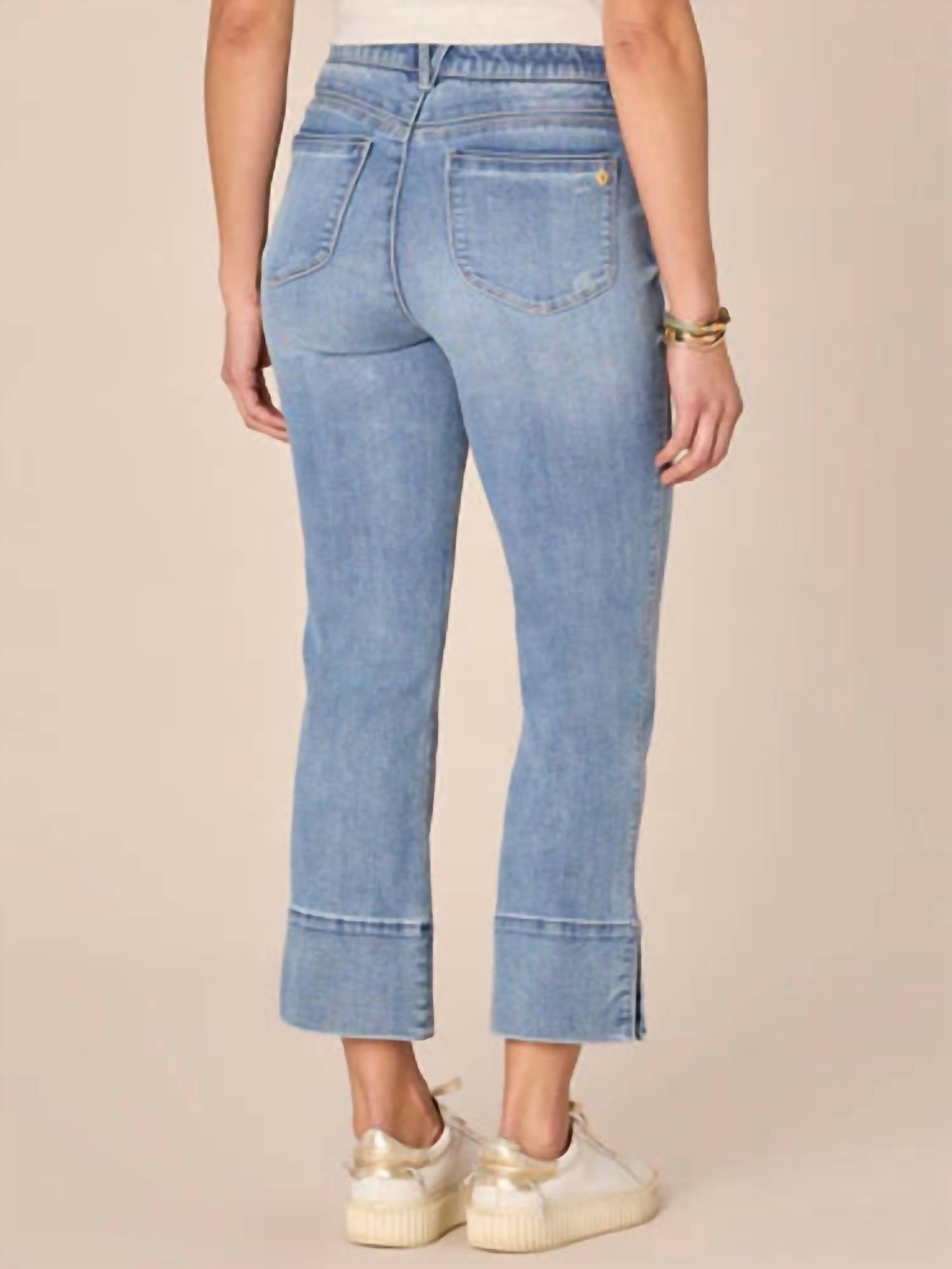 Absolution High Rise Center Seam Slit Hem Kick Flare Jeans - Light Blue Denim Pants for Women | Perfect for Casual Outings & Date Nights