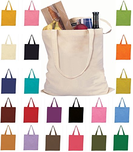 48 Pack 100% Cotton Blank Reusable Tote Bags - Bulk Plain Natural Canvas Shopping Bags for Grocery, Farmers Market, Beach & DIY Crafts (4 Dozen)