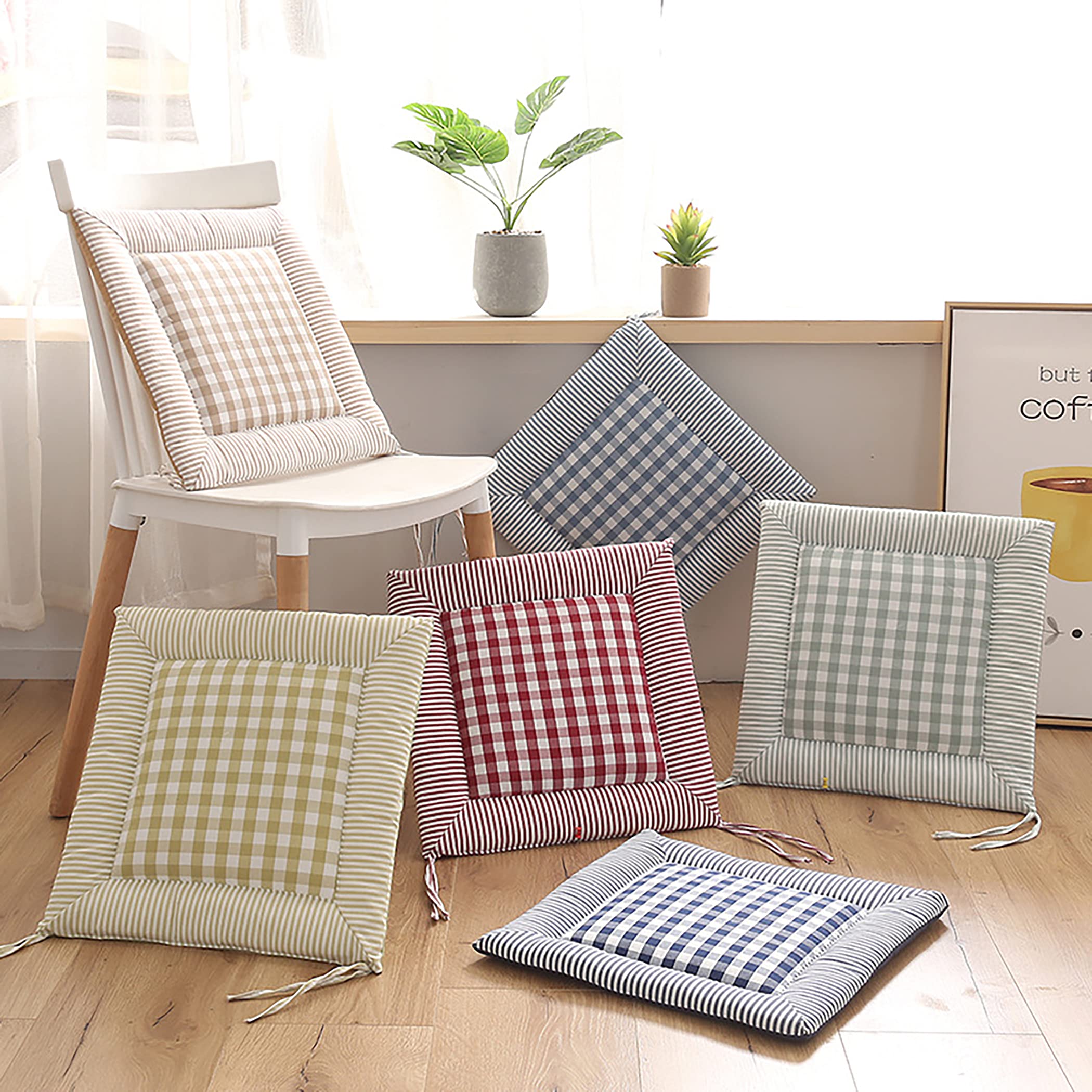 6 Pack Dining Chair Cushions Set with Ties - 15.75 x 15.75 Inch Kitchen Chair Pads for Comfort & Style (Red) - Perfect for Dining Room, Kitchen, Office or Outdoor Seating