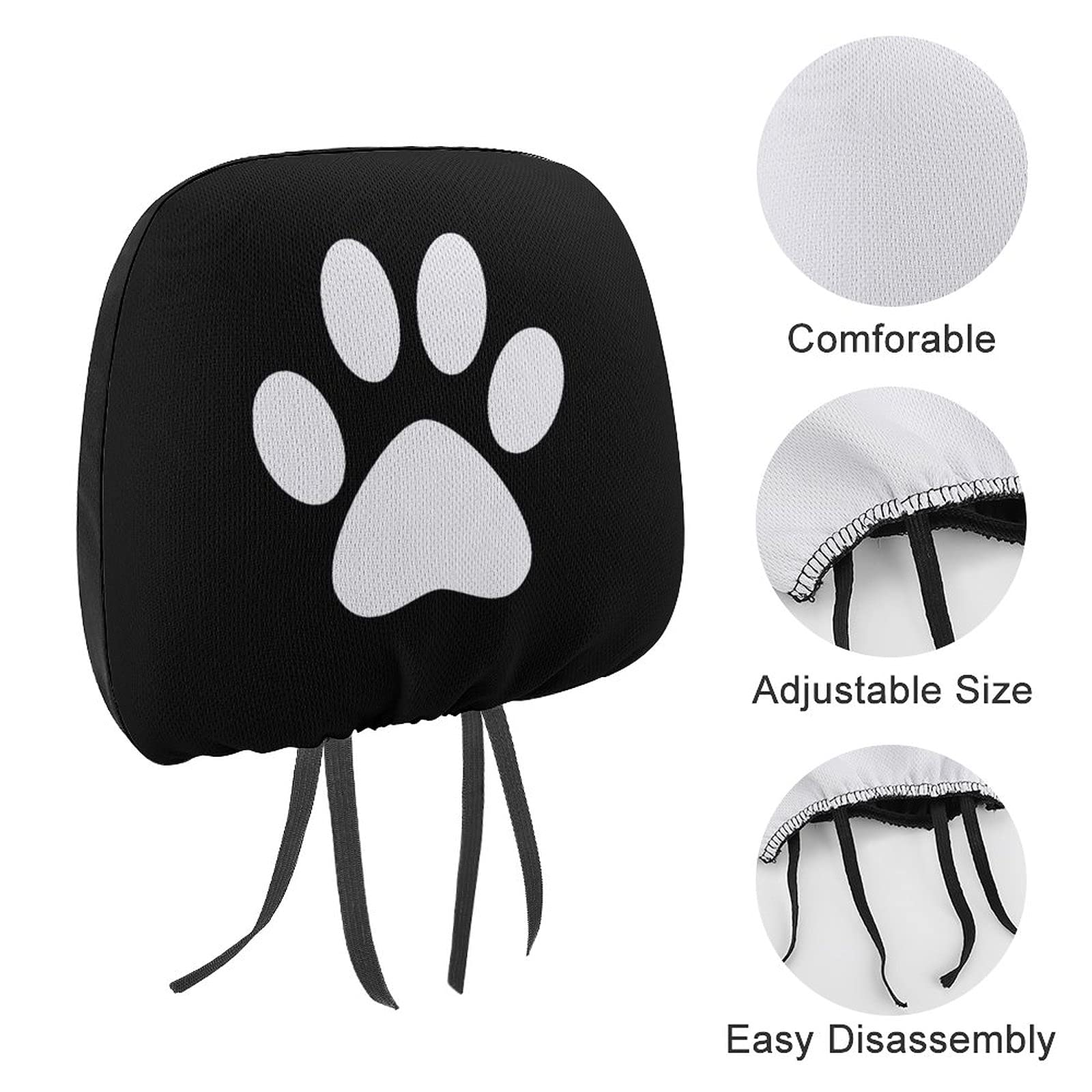 Bagea-Ka 2 Pack Black Animal Paw Print Car Headrest Covers - Universal Fit for Most Car & Truck Models - Seat Protector for Men & Women - Perfect for Pet Lovers & Road Trips