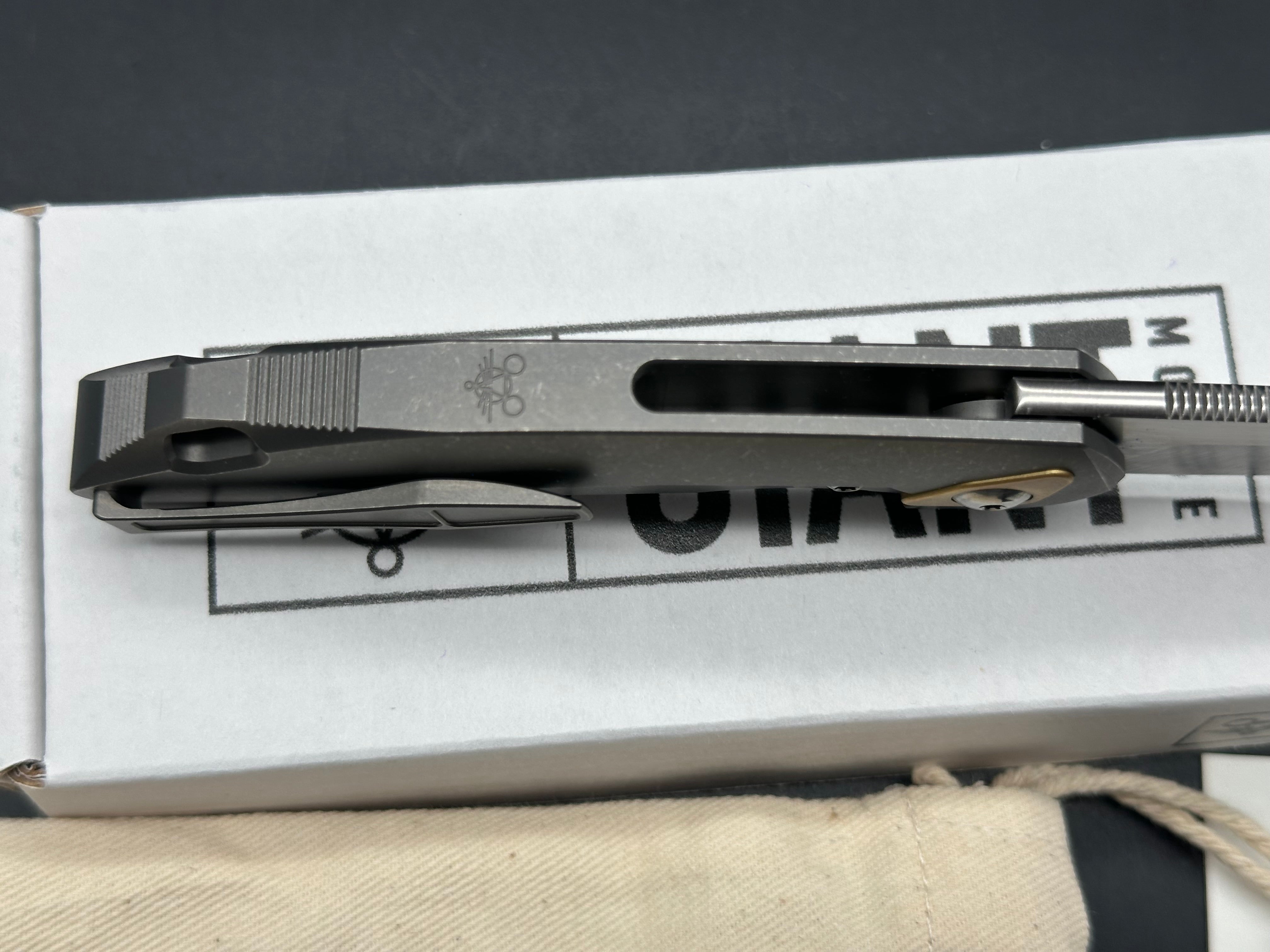GiantMouse GM6 #047 Folding Knife - M390 Satin Blade, Stonewashed Titanium Handles & Pocket Clip - EDC, Outdoor, Camping, Survival Gear