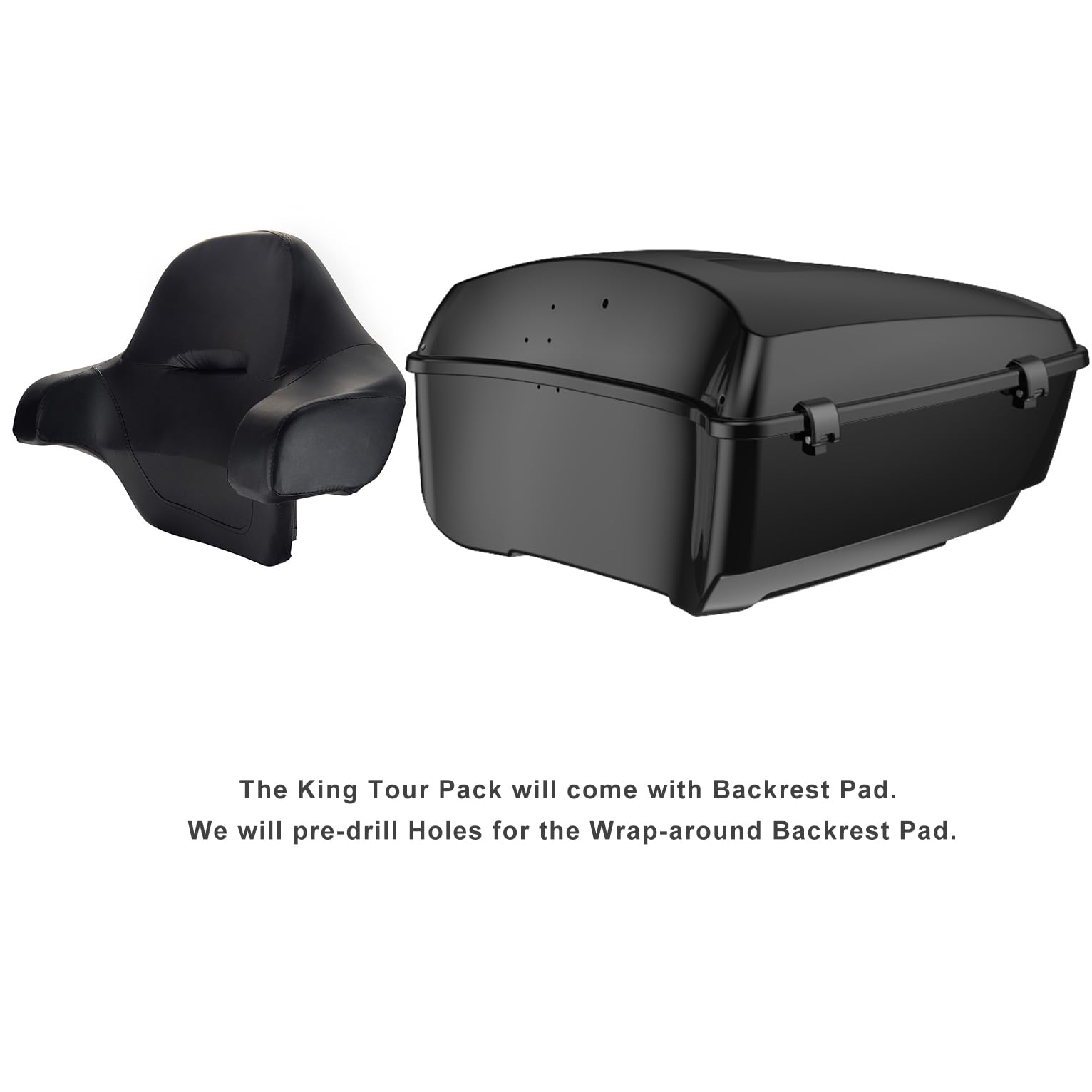 **Moto Onfire Vivid Black King Tour Pack – Largest Motorcycle Tail Box & Luggage Trunk for 2014+ Harley Touring FLH – Black Latch Hinges, Detachable Mounting Bracket & Top Rack – Perfect for Long-Distance Rides & Road Trips**