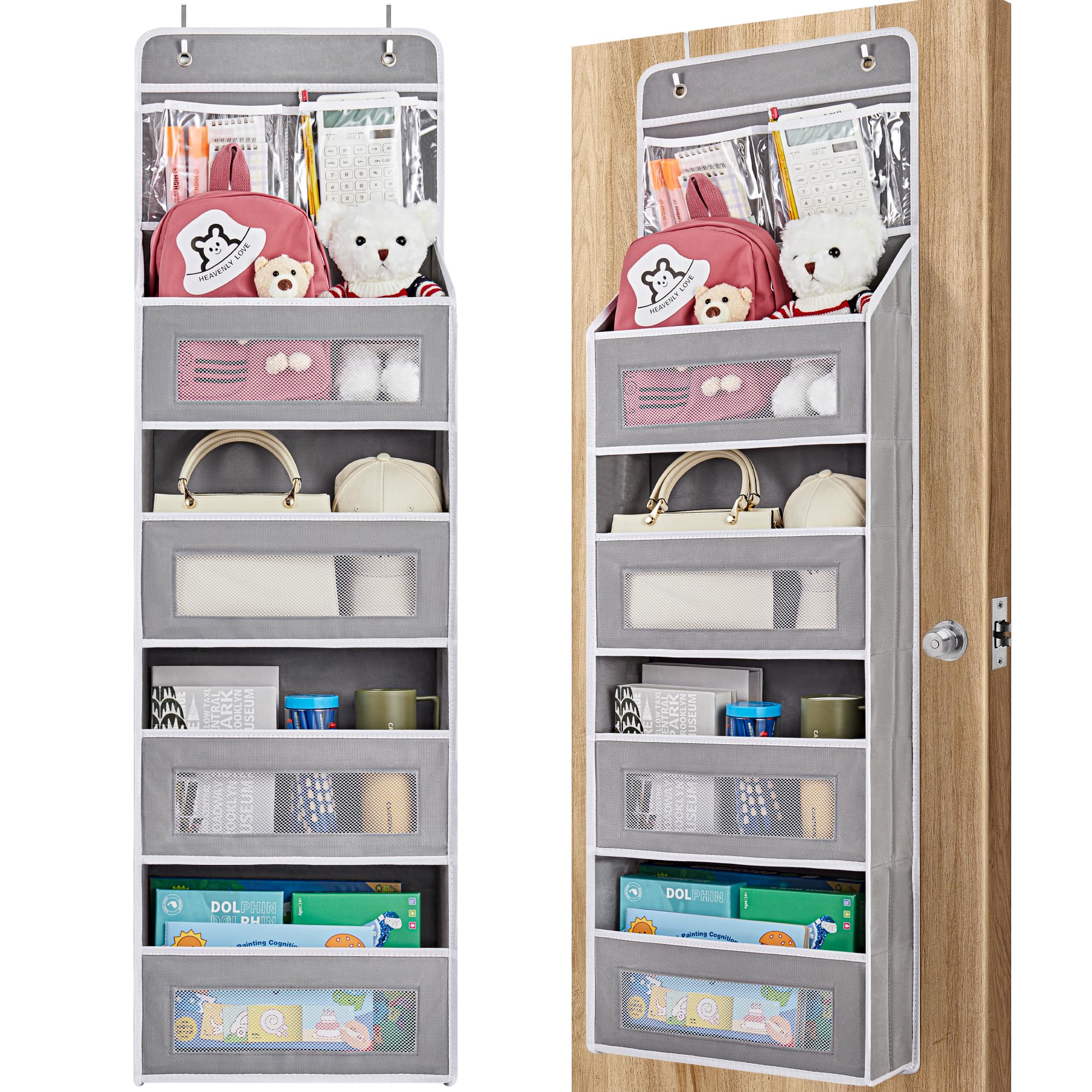 JARLINK 5-Shelf Over Door Organizer with Clear Window - Heavy Duty Hanging Storage (50 lbs Capacity) - Perfect for Bedroom, Bathroom, Nursery, Pantry & Toy Organization - Space-Saving Grey Storage Solution for Diapers, Toys & Household Items