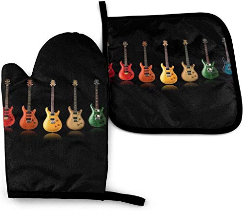 Colorful Heat-Resistant Guitar Oven Mitt & Pot Holder Set - Non-Slip Kitchen Gloves for Cooking, Baking, Grilling - Perfect for Music Lovers & Home Chefs