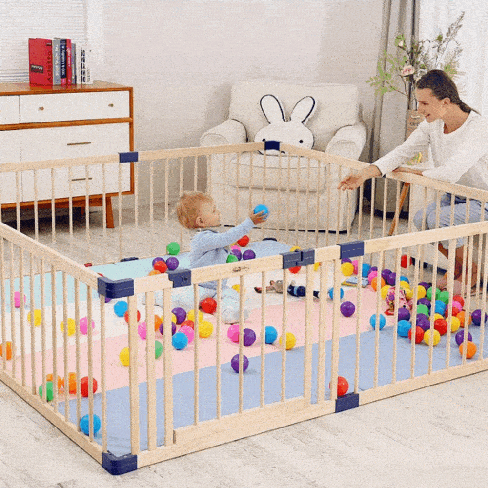 Safe & Durable Wooden Play Fence for Toddlers - Expandable Baby Playpen with Non-Toxic Finish | Ideal for Indoor Playrooms, Backyards & Childproofing Spaces