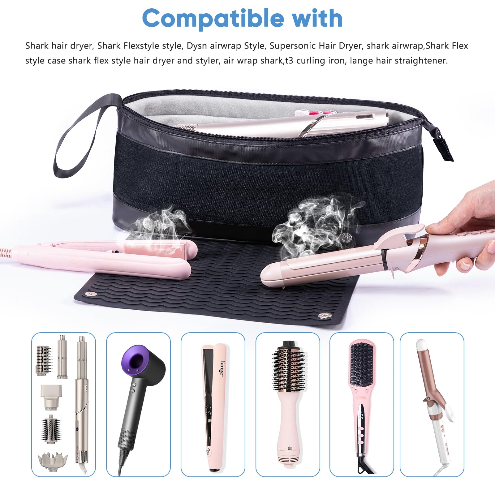 2-in-1 Heat Resistant Travel Bag for Hair Tools | Portable Organizer for Curling Irons, Flat Irons, Hair Dryers & Accessories | Perfect for Salon Professionals & Travel | Durable Hot Tools Storage Case with Removable Heat Mat