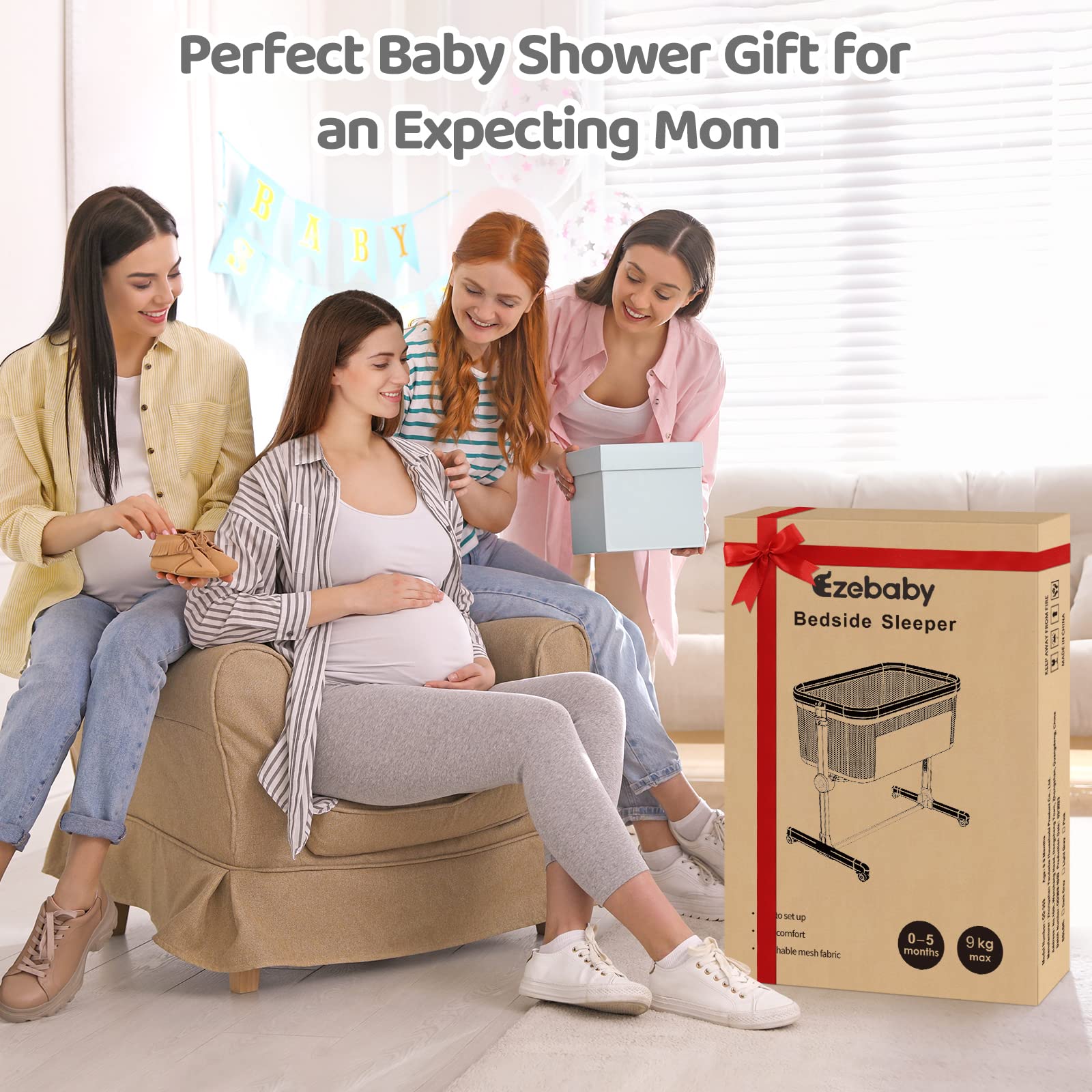 Ezebaby Portable Adjustable Baby Bassinet Bedside Sleeper - 7 Height Settings, Breathable Mesh Sides with Included Mattress & Sheet | Perfect for Newborns & Infants | Ideal for Nursery, Bedroom & Travel Use