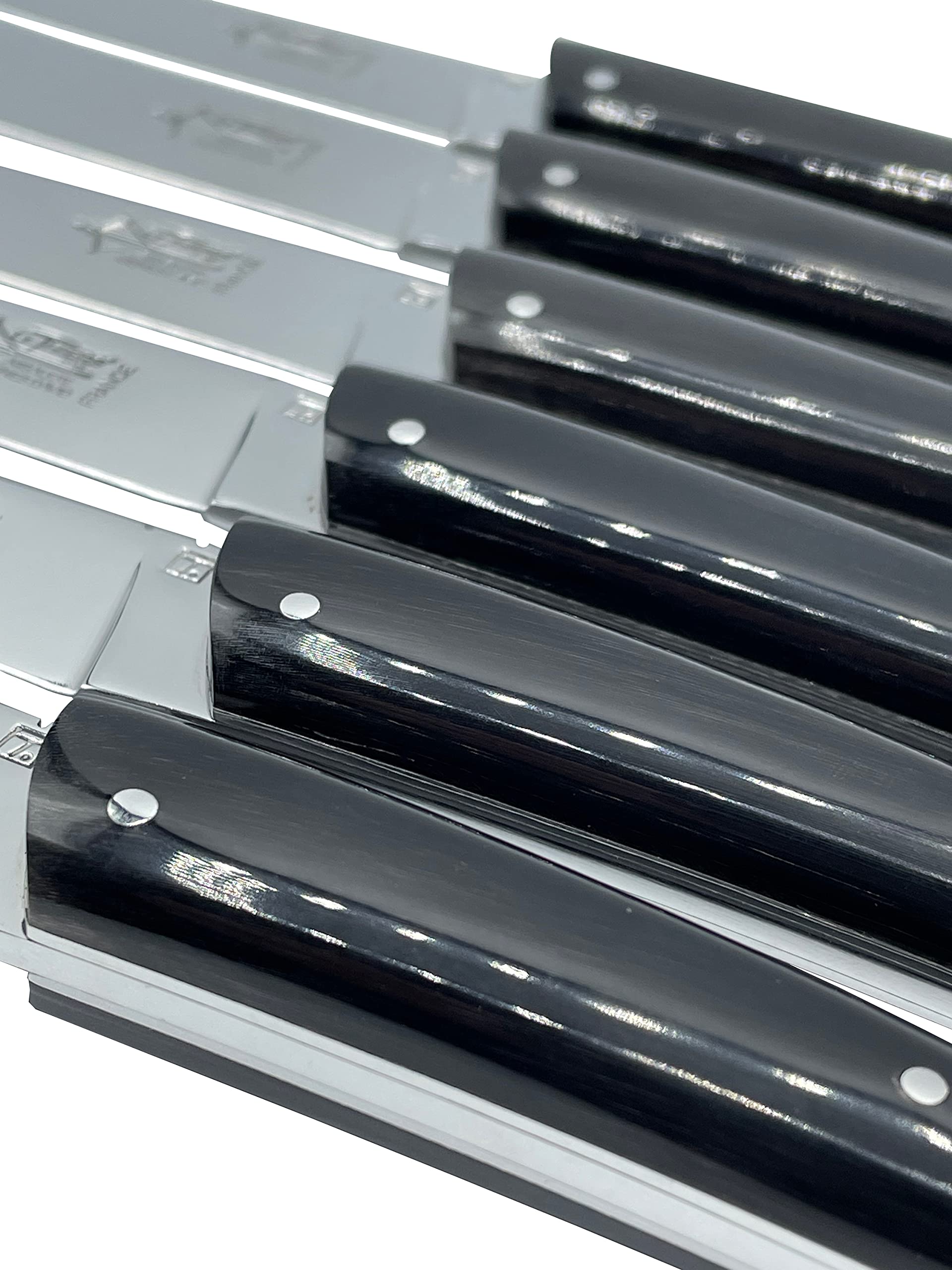 Premium Handcrafted 6-Piece Luxury Steak Knife Set - Full Buffalo Horn Handles & Mirror-Polished Stainless Steel Blades - Double Plates Forged in France - Perfect for Fine Dining, Steakhouse Experience & Gourmet Gifts (4.25-inch)