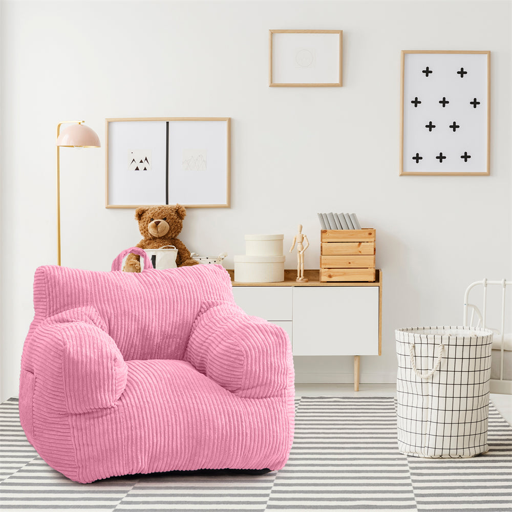MAXYOYO Kids Bean Bag Chair - Soft Corduroy Bean Bag Couch with Armrests for Children's Room, Nursery & Playroom (Pink) - Perfect for Reading, Gaming & Relaxing