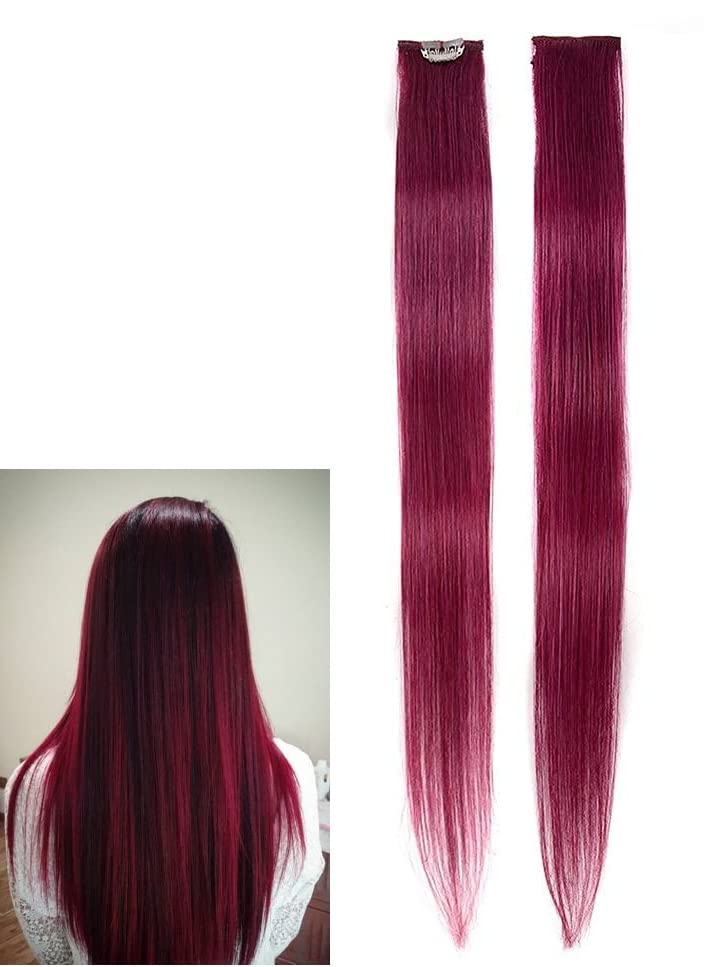 Vibrant AASA Burgundy Hair Streak Extensions for Women & Girls - 2PCS Clip-in Hair Pieces | Perfect for Parties, Cosplay & Daily Styling