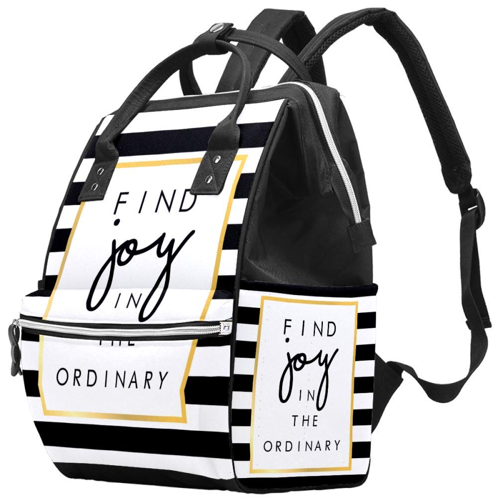Stylish Black & White Stripe Diaper Bag with Slogan Print - Waterproof Maternity Tote for Baby Essentials - Perfect for Nursery, Travel & On-the-Go Parents