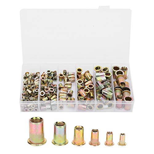 Zinc Plated Carbon Steel Flat Head Rivet Nuts - 170Pcs Mixed M3 M4 M5 M6 M8 M10 Insert Nutserts Assortment Kit for Metal Plates & Pipes - Perfect for Automotive, HVAC, and DIY Fastening Projects
