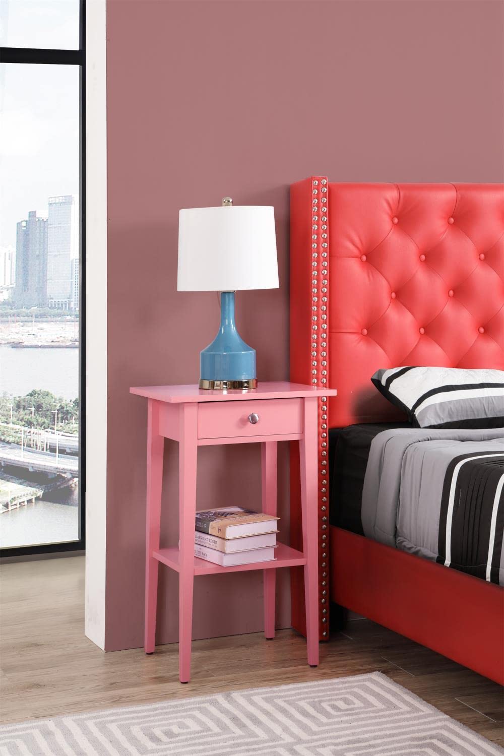 Dalton 1-Drawer Pink Nightstand - 28