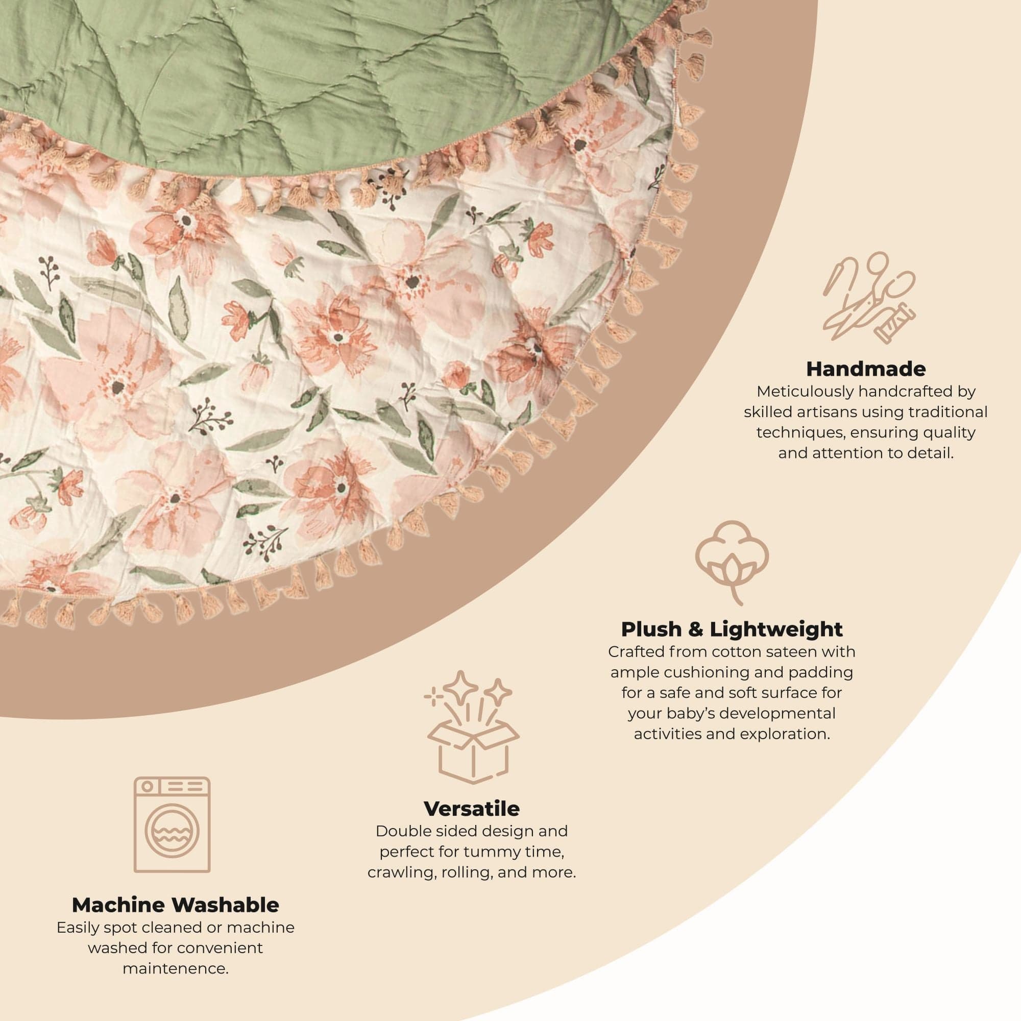 Crane Baby Parker Quilted Playmat - Soft & Safe Play Mat for Infants & Toddlers - Perfect for Nursery, Playroom & Daycare Floor Activities
