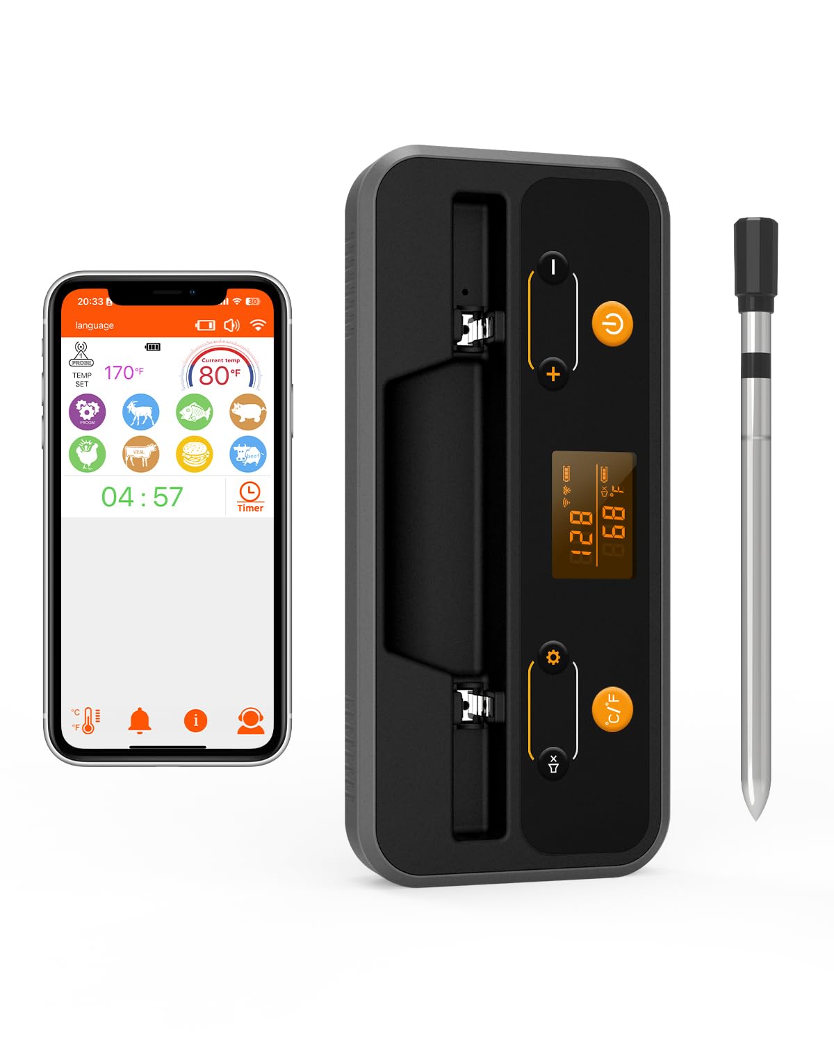 Smart Wireless Meat Thermometer Digital - Bluetooth BBQ Thermometer for Grilling, Smoking & Cooking | Remote Monitoring Food Thermometer for Oven, Kitchen, Smoker, Rotisserie | Perfect for Backyard BBQ, Camping & Home Kitchen Use