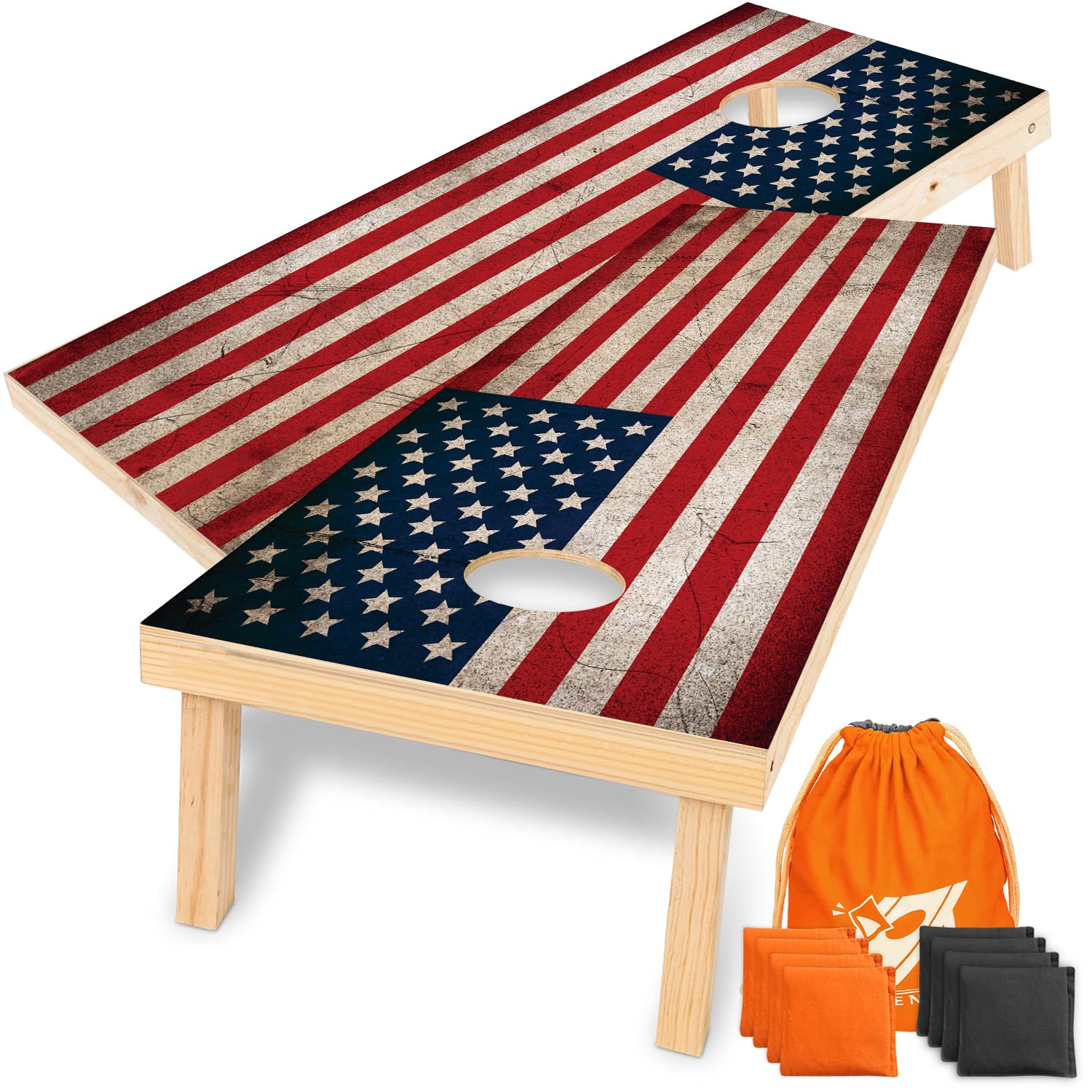 Premium Solid Wood Cornhole Set - 4ft x 2ft Regulation Size Game Boards with 8 Bean Bags - Classic Outdoor Lawn Game for Backyard, Tailgating & BBQ Parties