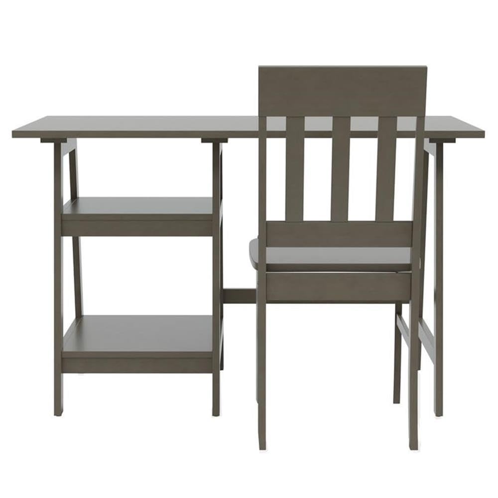 Prenna Wood 2-Piece Writing Desk and Chair Set in Gray - Modern Home Office Furniture for Small Spaces & Study Rooms