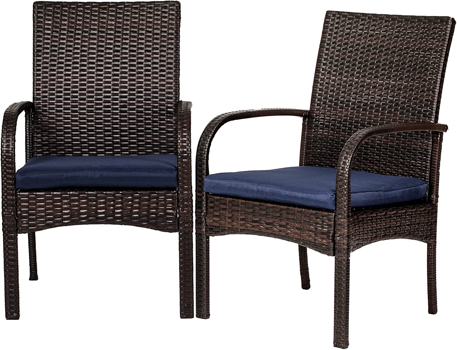 Outdoor Wicker Dining Chairs Set of 2 - Patio Rattan Chairs with Removable Cushions & Armrests - Firepit & Restaurant Style Seating for Backyard, Garden, and Dining Area