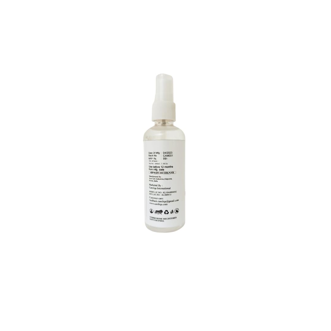 Camliqa 100% Pure Natural Rose Water - 100ml (3.4oz) | Alcohol-Free Facial Toner & Hydrating Mist for Skin Care, Makeup Setting & Hair Refreshment | Vegan & Cruelty-Free
