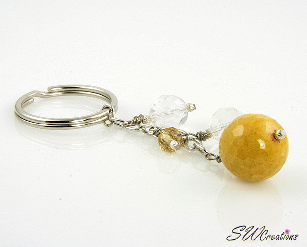 Golden Yellow Crystal Beaded Keychain - Elegant Handmade Jewelry Accessory for Women, Perfect for Gifts, Purse, Bag & Keyring Decor