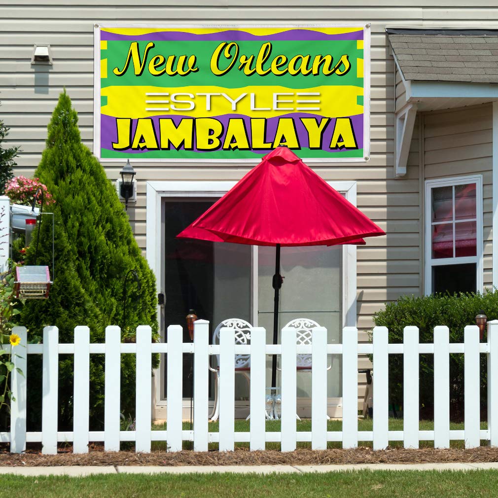 Vinyl Banner - 60x144 Inches Weatherproof Outdoor Sign with 10 Grommets | Durable Restaurant, Cafe & Bar Signage | Ideal for New Orleans Jambalaya Shops, Food Trucks & Yard Advertising (Yellow)