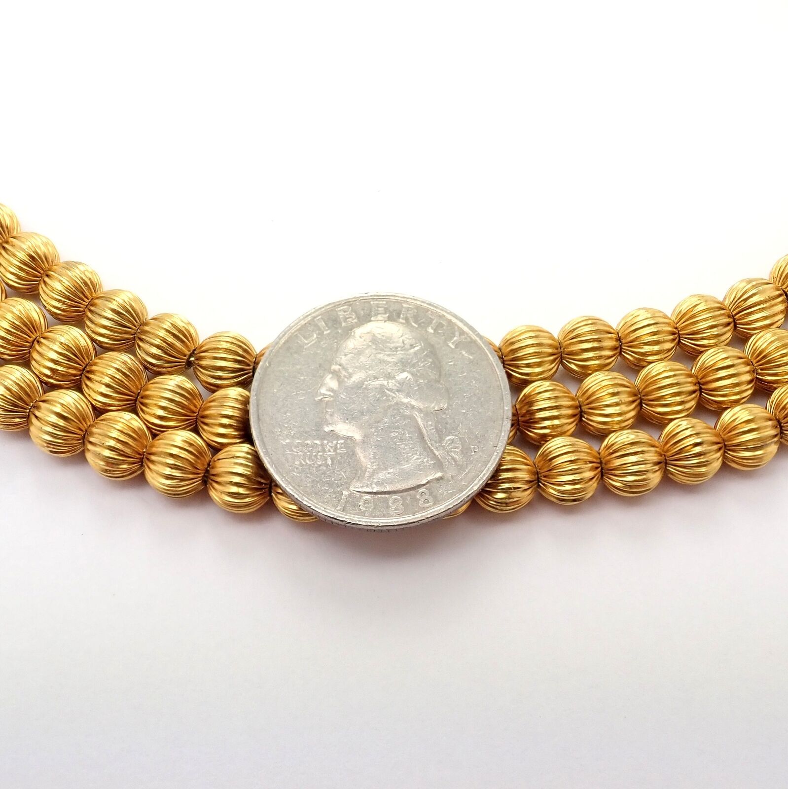 Vintage Ilias Lalaounis 18k Yellow Gold Carved Bead Ball Necklace - Elegant Estate Jewelry for Women, Perfect for Weddings, Parties & Special Occasions
