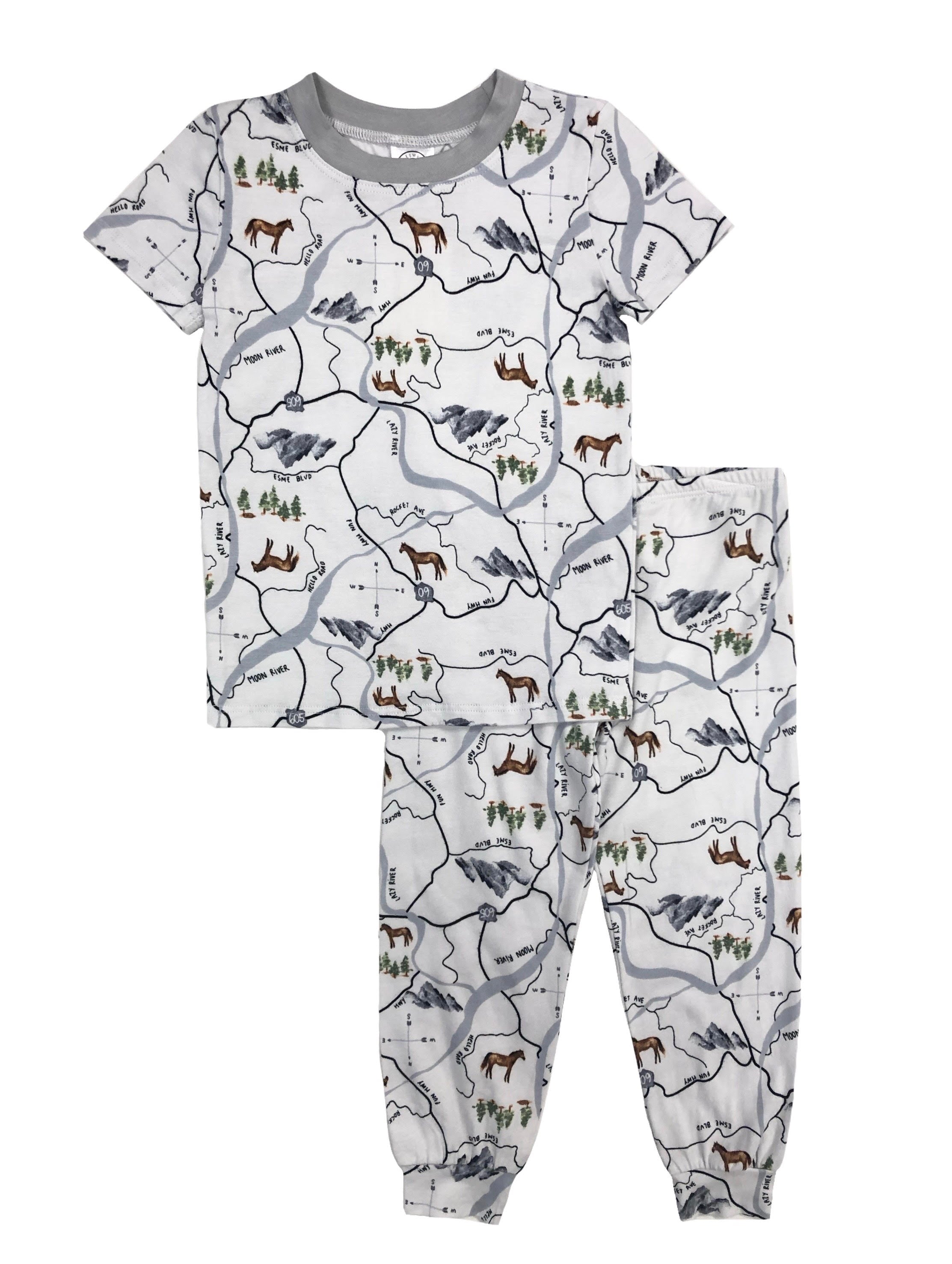 Women's Printed Map Short Sleeve T-Shirt & Pants Set - Casual Travel Outfit for Vacation, Hiking, and Outdoor Adventures