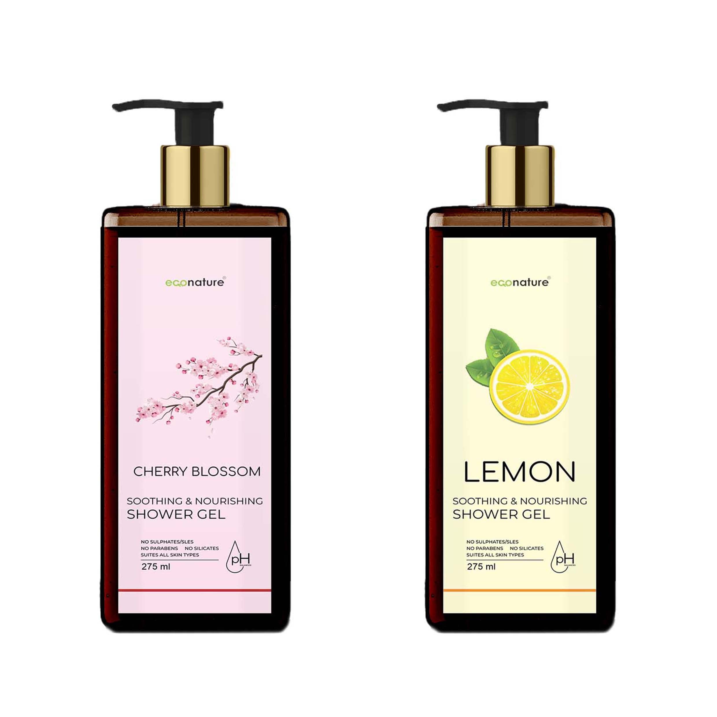 ECONATURE Moisturizing Body Wash & Shower Gel - Lemon & Cherry Scent, 275ml (Pack of 2) | Hydrating Liquid Soap for Soft Skin | Perfect for Daily Shower & Spa Relaxation