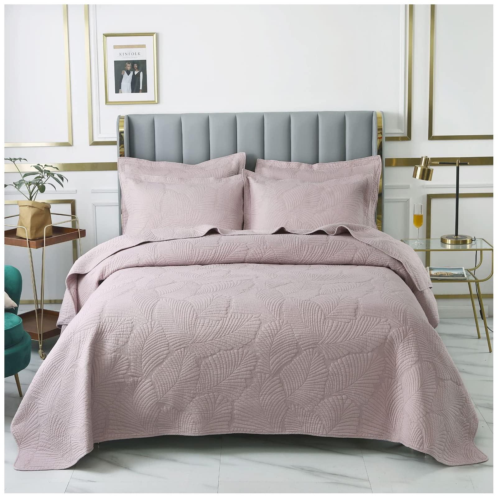 Blue Queen & King Size Reversible 3-Piece Quilt Set with Pillow Shams | Ultrasonic Quilting Technology | Soft, Wrinkle & Pilling Resistant Bedspread Coverlet | Pink & Blue Color Options | Perfect for Master Bedroom, Guest Room & Cozy Home Decor