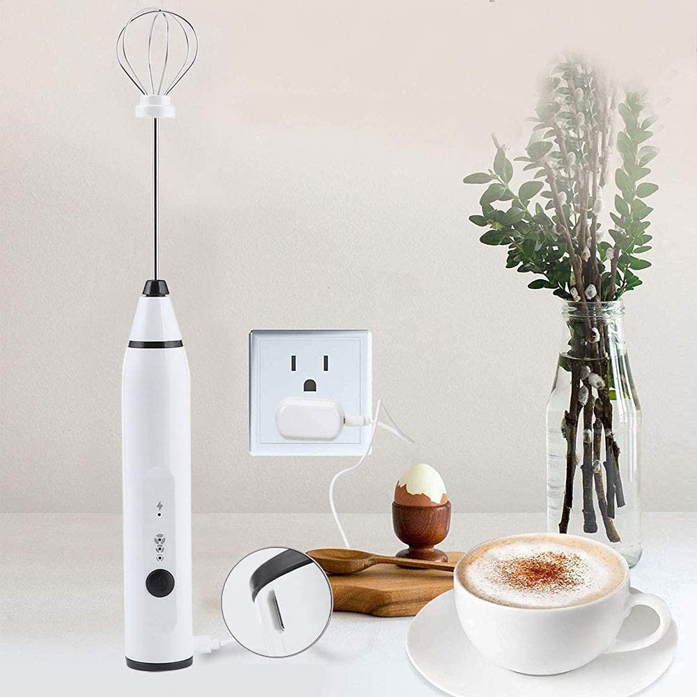 Rechargeable Electric Milk Frother with 2 Stainless Steel Whisk Attachments - 3-Speed Adjustable Handheld Blender for Coffee, Latte, Cappuccino, Hot Chocolate & Matcha - Perfect for Home Baristas, Office Use & Kitchen Essentials