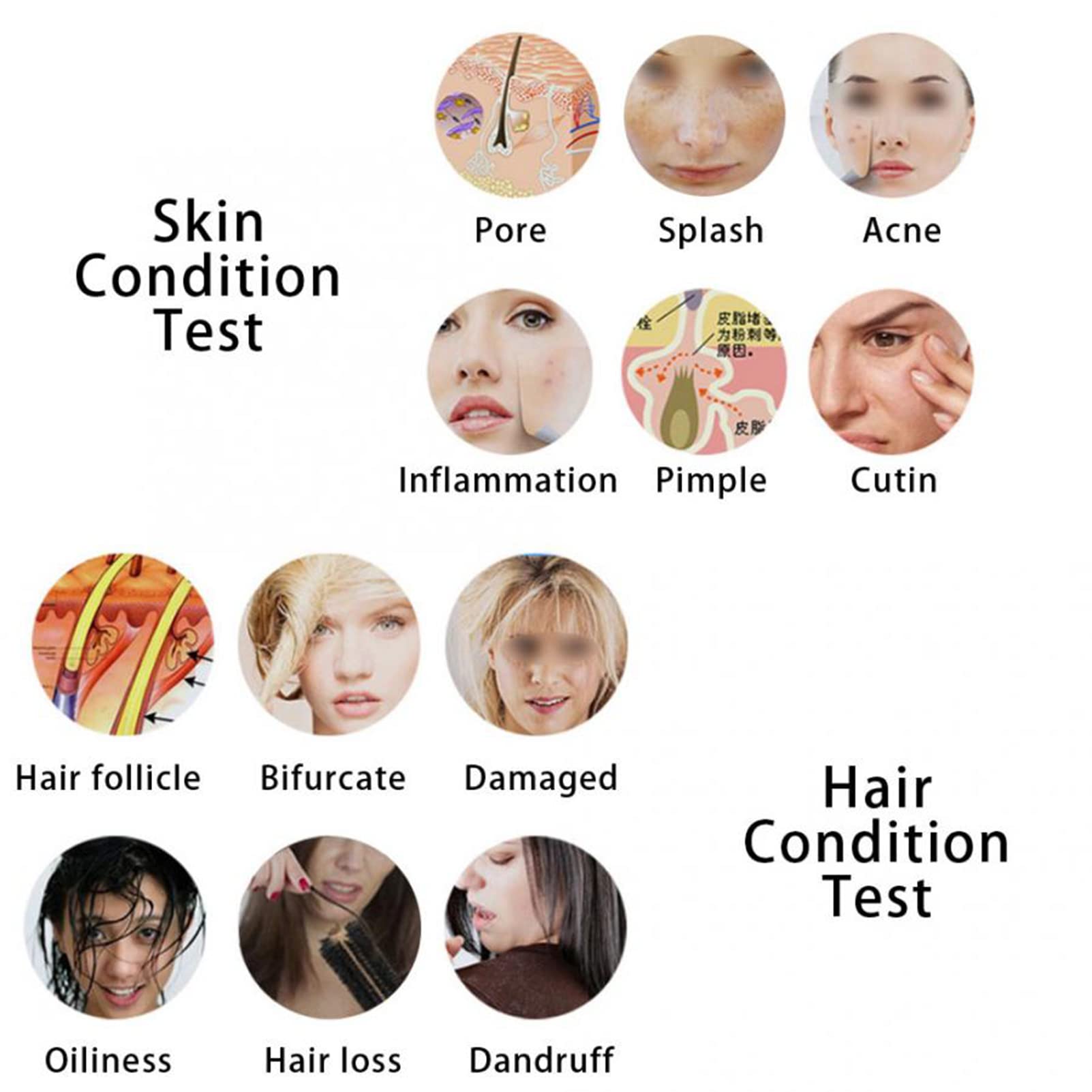 Professional Skin & Hair Analyzer - 50X/200X Magnification Facial Skin Health Detector, Moisture & Pigment Tester, Home & Salon Use - Perfect for Skin Diagnosis, Hair Analysis & Beauty Care