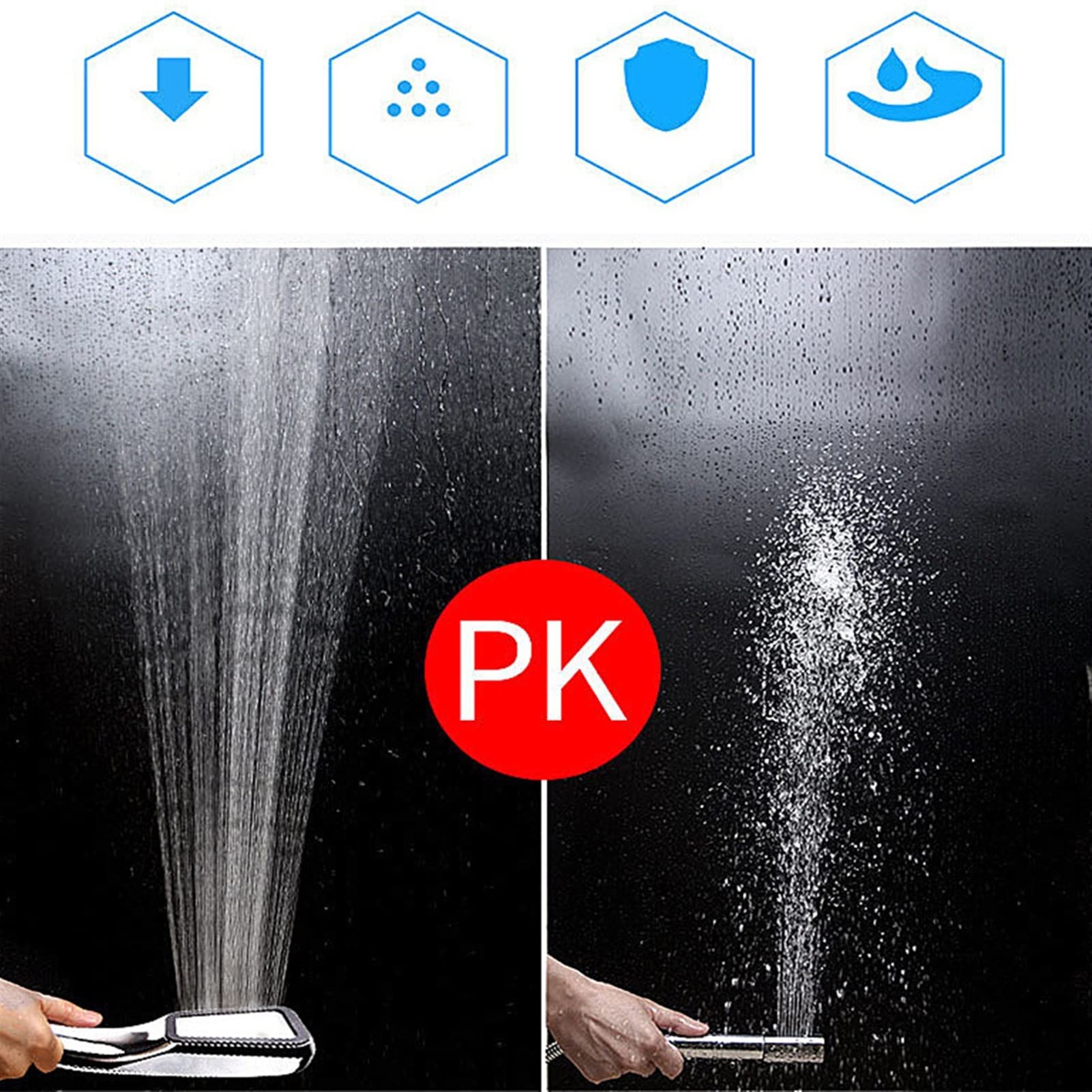300-Hole High-Pressure Square Shower Head - Water Saving & Booster Hand Shower for Bathroom (Perfect for Low Water Pressure Homes & Spa-Like Experience)