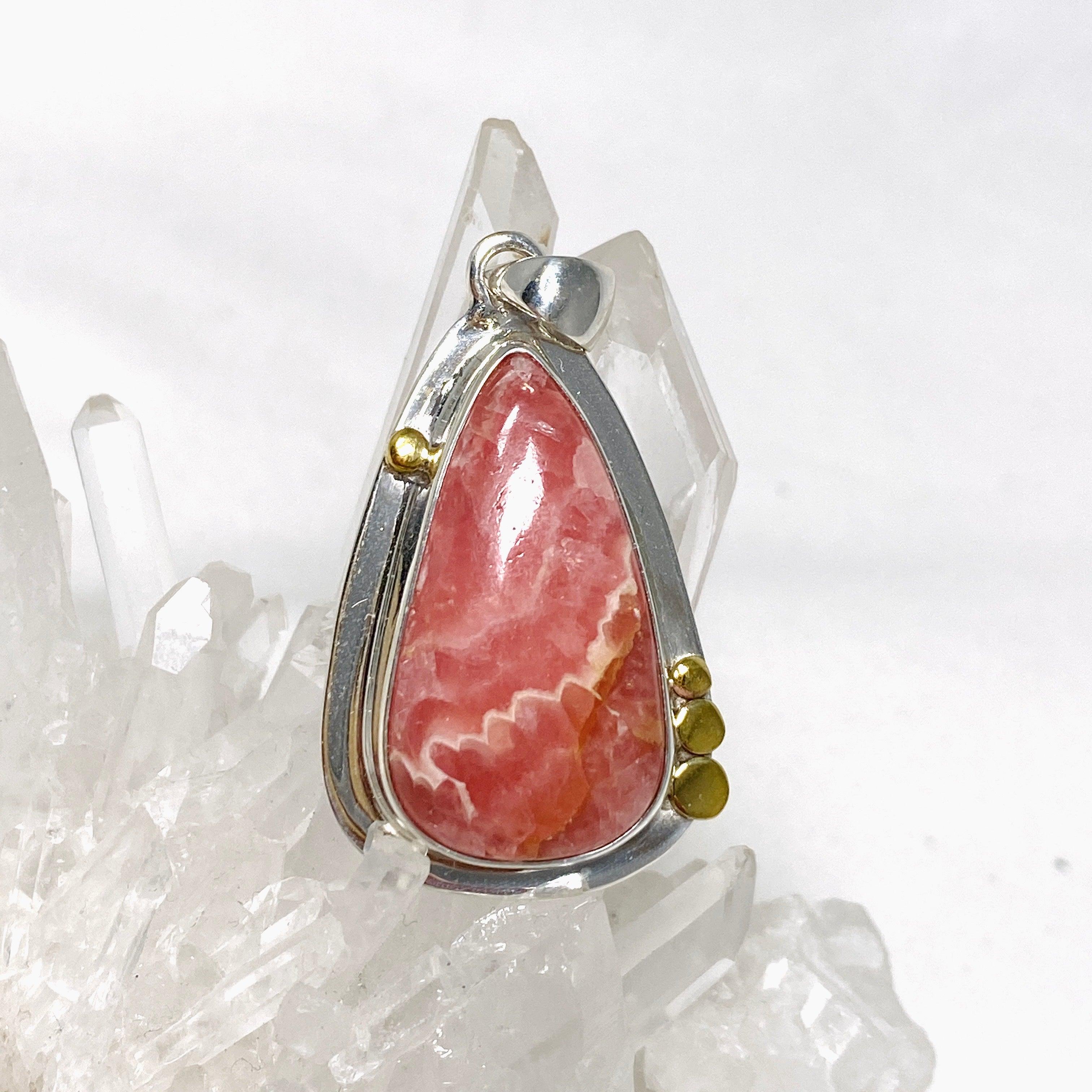 Rhodochrosite Teardrop Pendant Necklace with Brass Accents - KPGJ4325 | Elegant Jewelry for Women, Perfect Gift for Birthday, Anniversary & Special Occasions