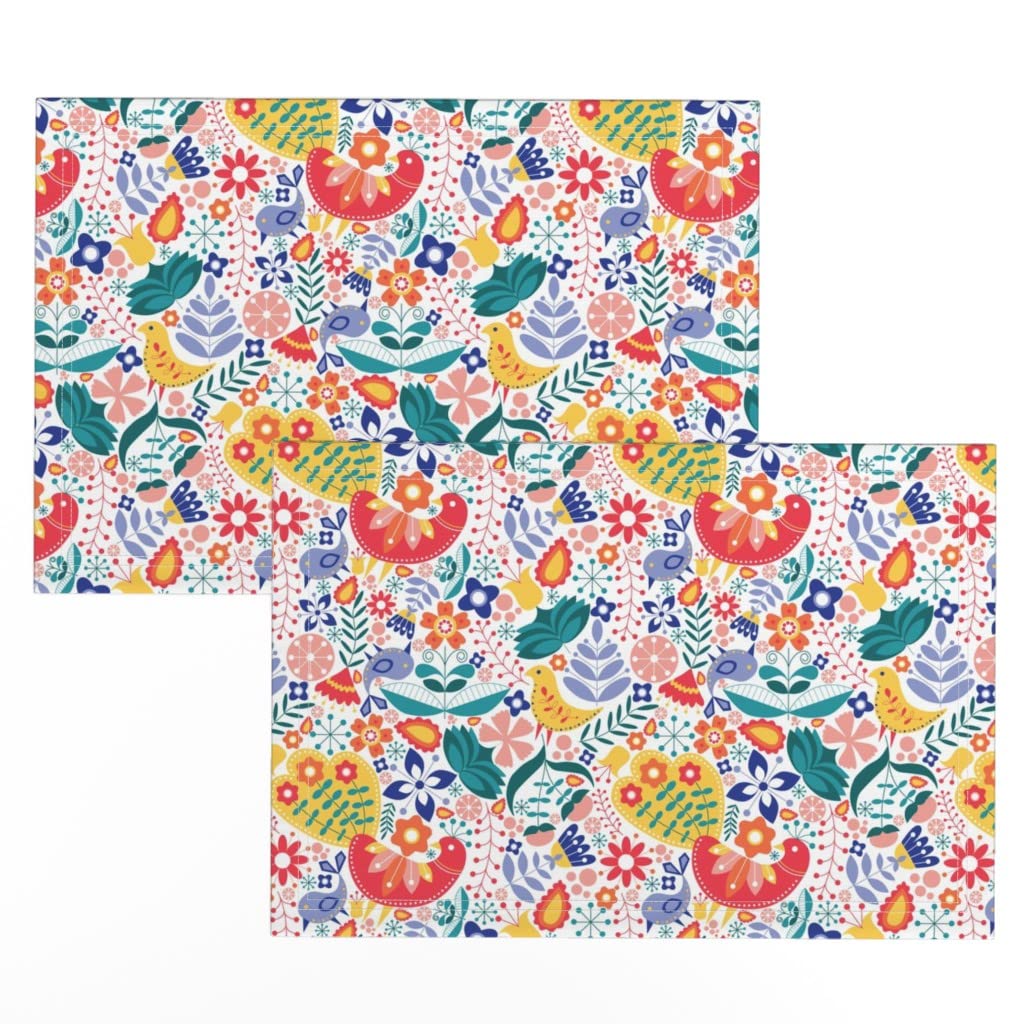Premium Linen Cotton Canvas Placemats Set of 2 - Scandinavian Maximalist Folk Vintage Geometric Print Table Mats for Dining Room Decor, Kitchen Table Setting, and Holiday Dinner Parties