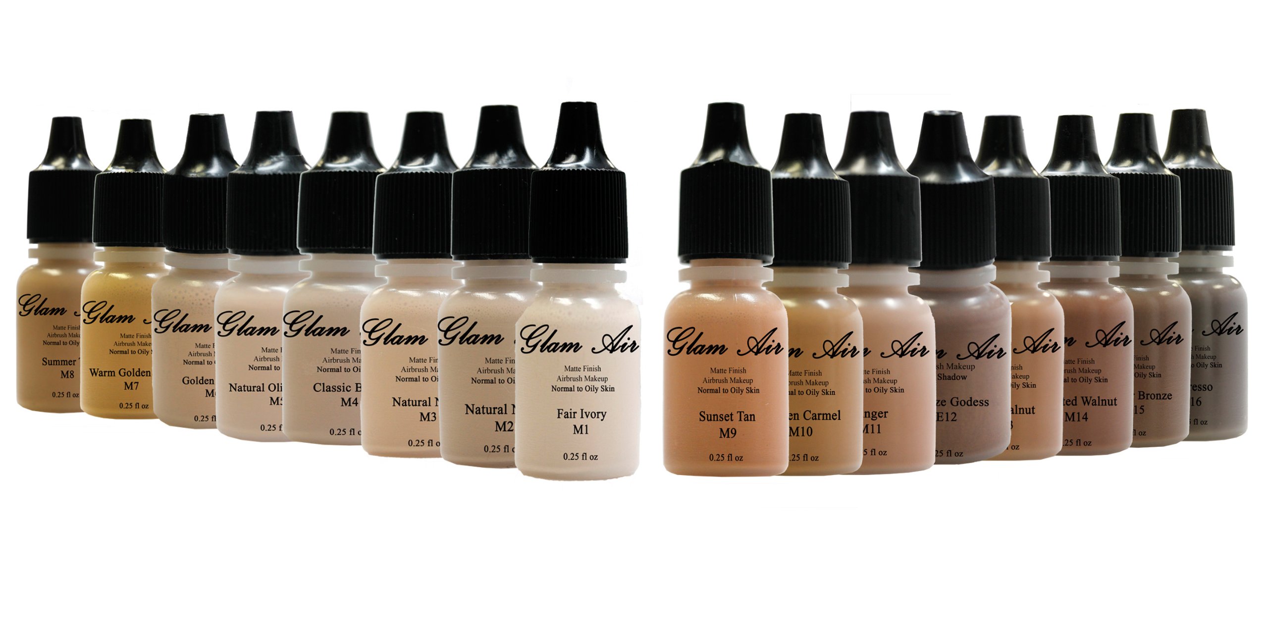 16 Shades Water-Based Airbrush Matte Makeup Foundation Set - 0.25oz Long Lasting Bottles for Normal to Oily Skin | Professional Airbrush Makeup Kit for Bridal, Photography & Special Occasion Makeup