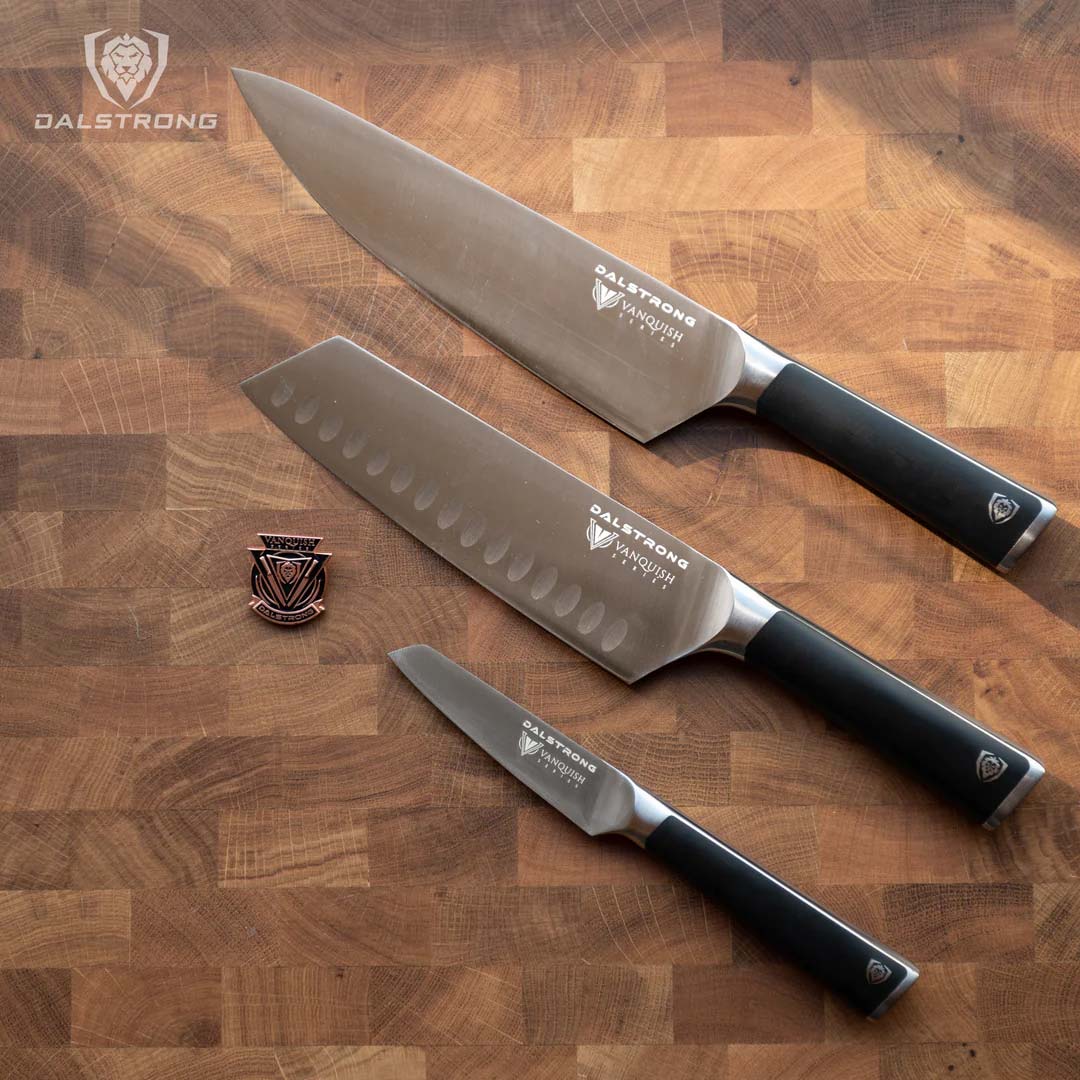 Premium 3-Piece Knife Block Set with Black Handle - Vanquish Series | NSF Certified | Dalstrong | Perfect for Home Chefs & Professional Kitchens