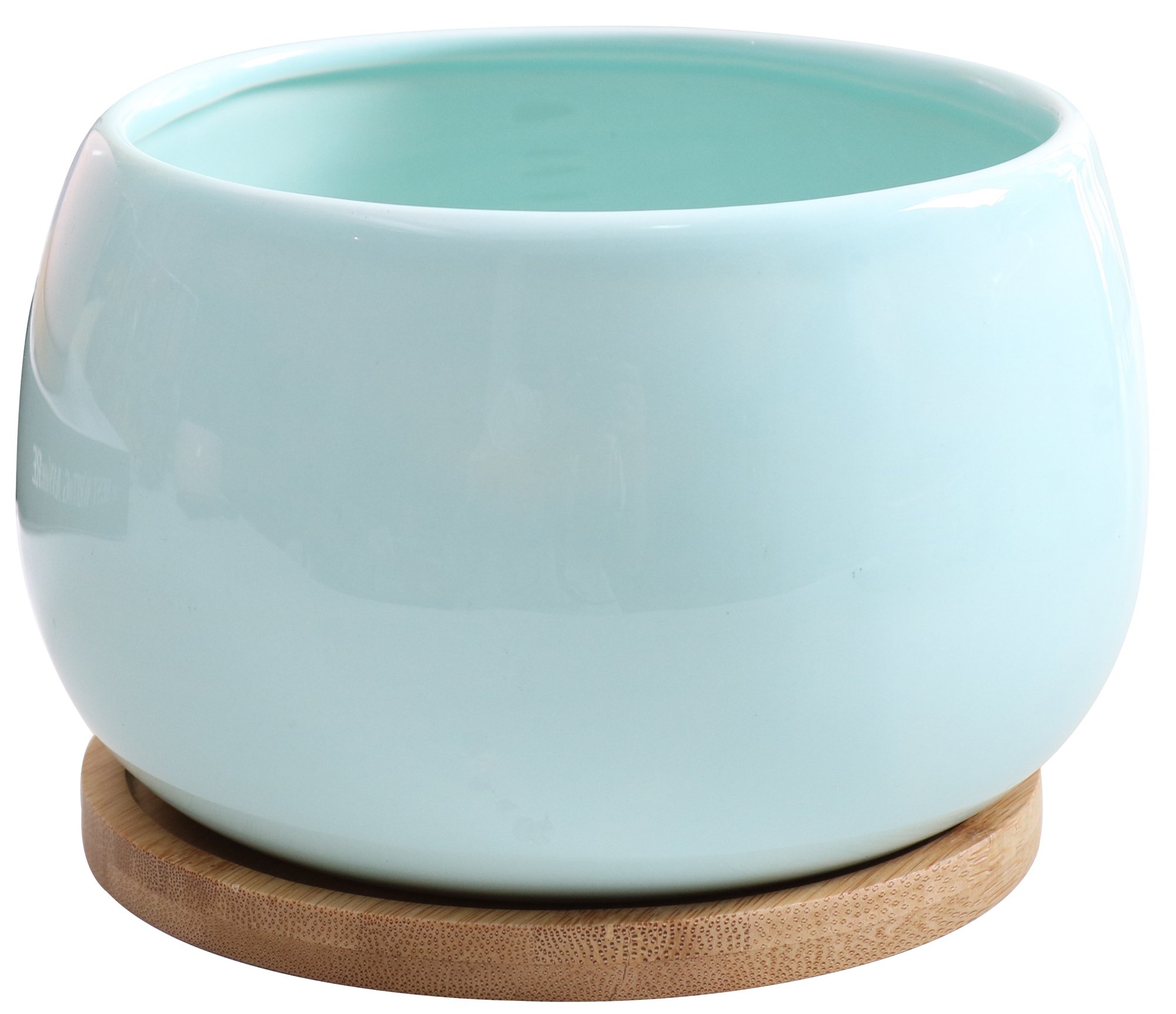 Jusalpha 5 Inch Ceramic Succulent Planter with Drainage Hole & Bamboo Saucer - Large Cactus Flower Pot for Indoor Plants, Home Office Decor (Blue) | Perfect for Succulents, Cacti, Herbs & Small Houseplants