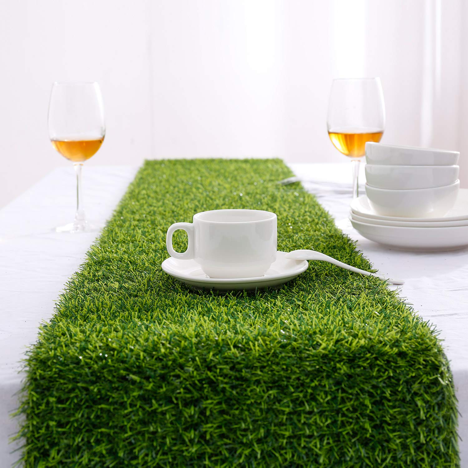 Farochy Artificial Grass Table Runner - 14x120 Inch Synthetic Grass Table Decor for Wedding, Birthday Party, Banquet, Baby Shower - Perfect for Indoor/Outdoor Events, Table Centerpieces & Photo Backdrops