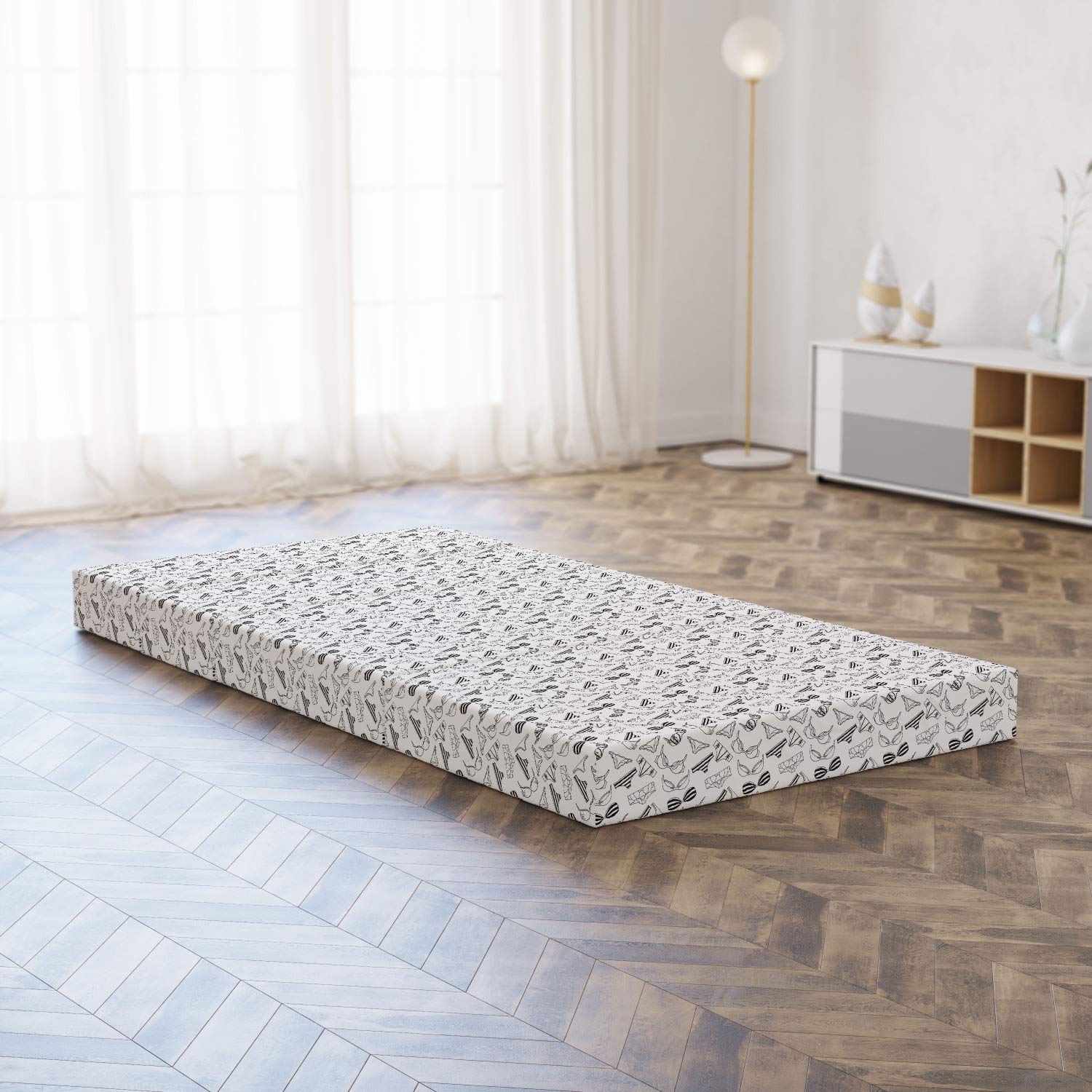 Ambesonne Black and White Foldable Mattress - Lingerie Doodle Print Twin Size (74.8