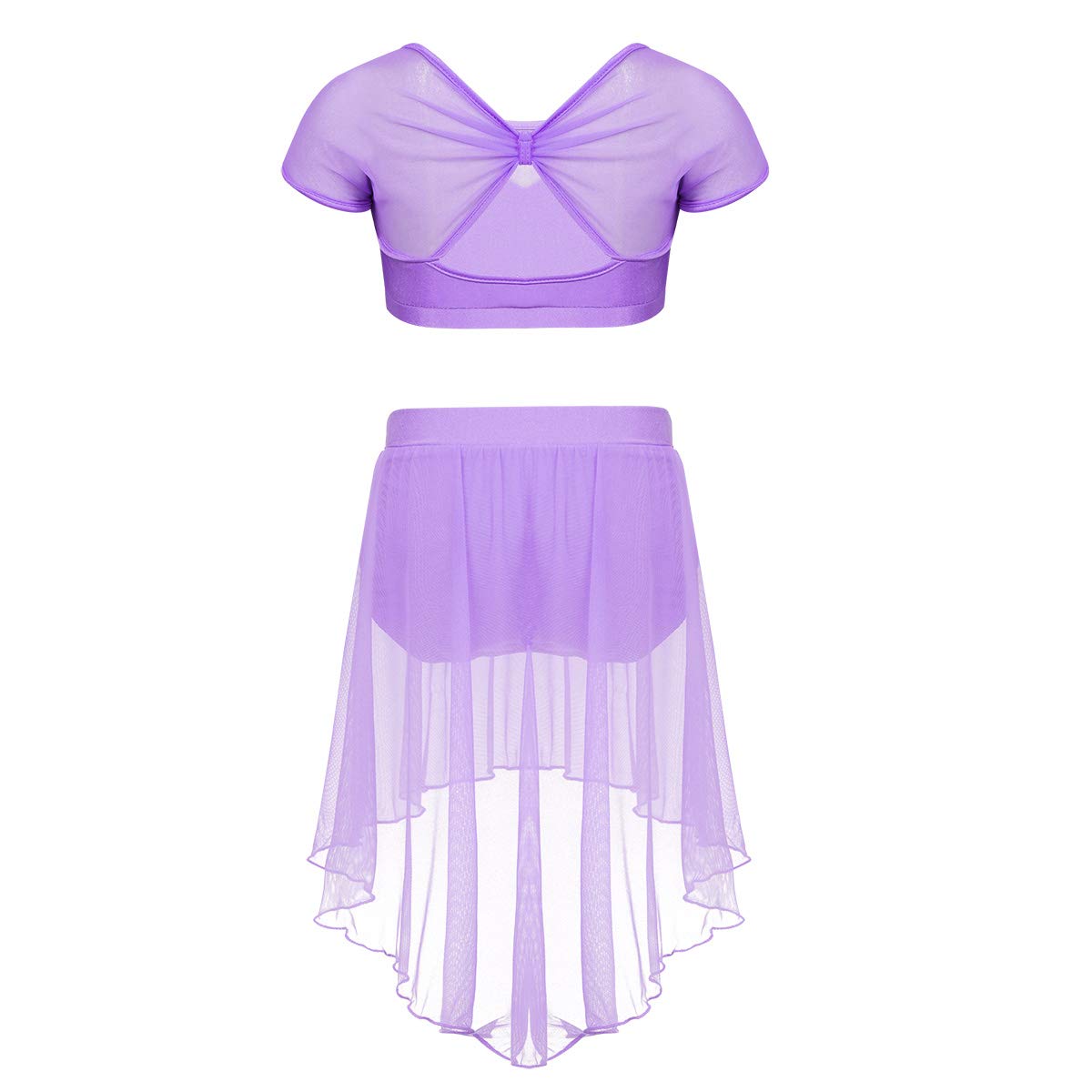 Aislor Girls Lyrical Dance Dress Set - Stretchy Crop Top with Asymmetrical Skirt for Ballet, Jazz & Modern Dance Performance Costumes | Perfect for Recitals, Competitions & Dance Classes