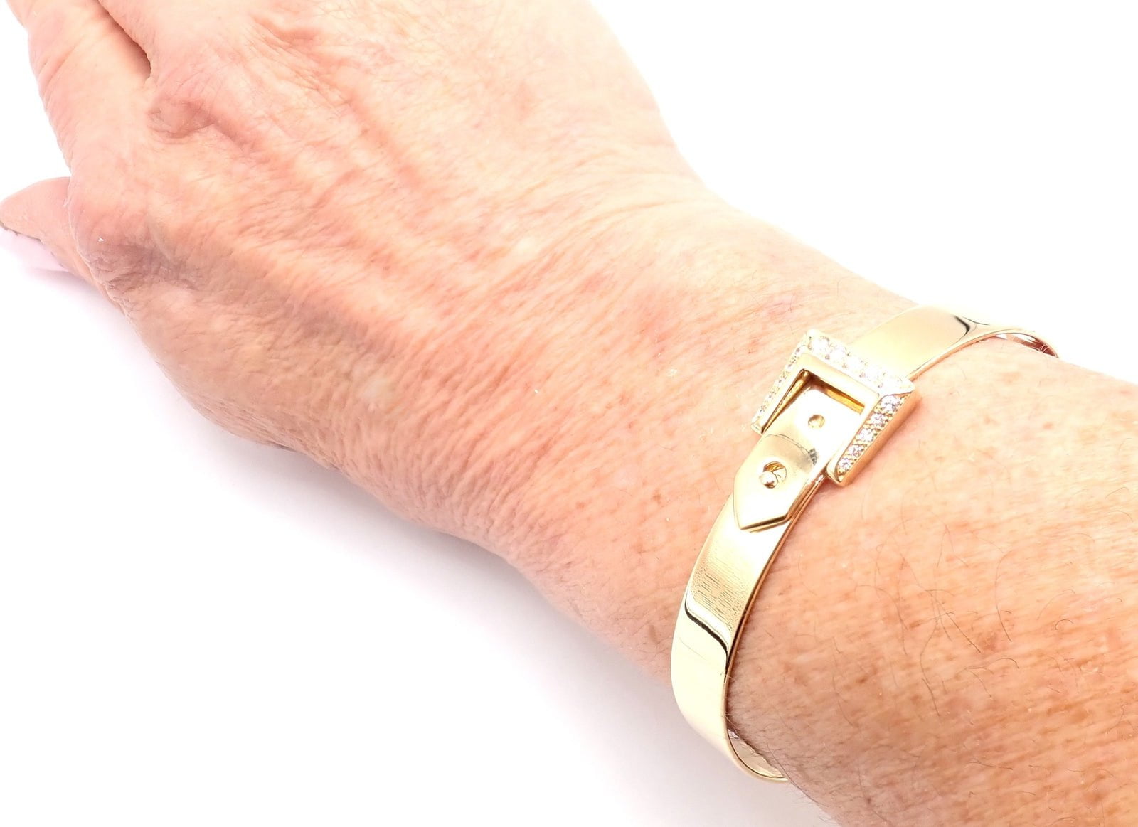Authentic Hermes 18K Yellow Gold Diamond Buckle Bangle Bracelet for Women - Luxury Jewelry Gift for Anniversary, Birthday & Special Occasions