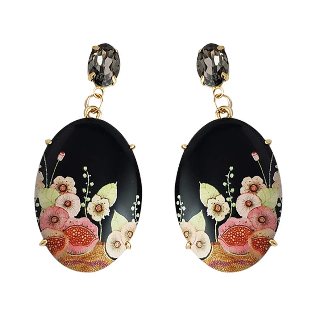 Crystal Dangle Earrings for Women - Enamel Stud Resin Magpie Drop Earrings, Fashion Jewelry (Black, One Size) - Perfect for Parties, Weddings & Everyday Wear