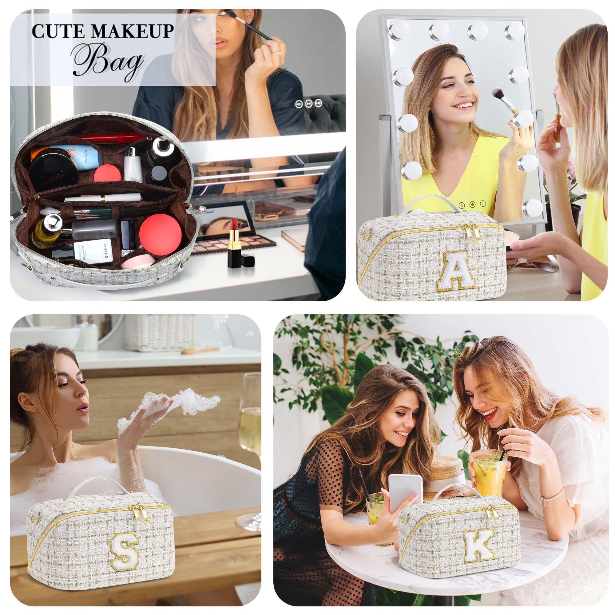Personalized Initial Travel Makeup Bag for Women - Cute Toiletry Organizer with Monogram, Perfect Birthday Gift for Mom, Teens & Teachers | Ideal for Vacation, Business Trips & Daily Essentials Storage
