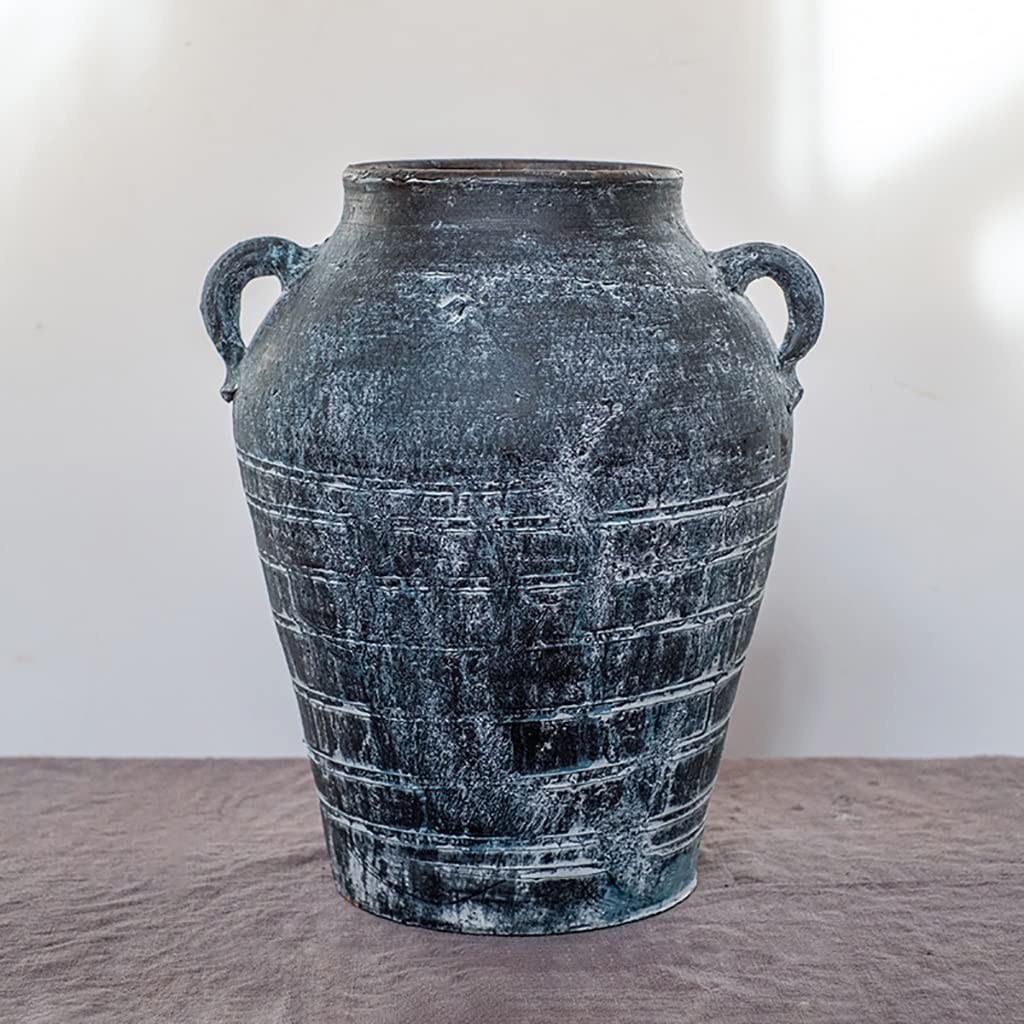 Handmade Rustic Ceramic Vase - Vintage Country Style Pitcher for Flowers, Bouquets & Home Decor (11.6x7.9 Inch) - Perfect for Farmhouse Tables, Bookshelves & Office Desks