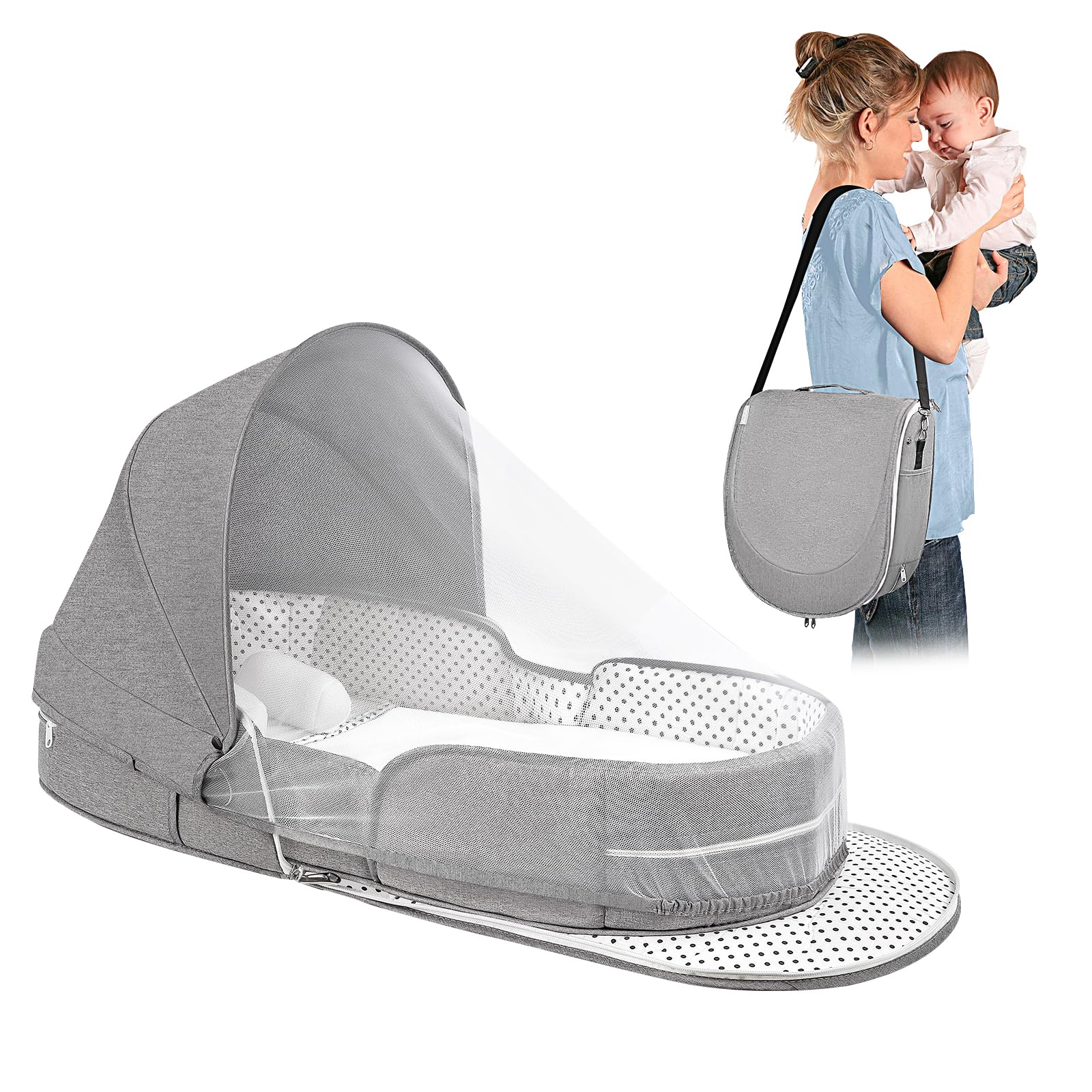 Portable Travel Bassinet for Baby - Foldable Lightweight Infant Bed with Mosquito Net & Canopy | Newborn Sleeping Solution for Home, Travel & Outdoor Adventures