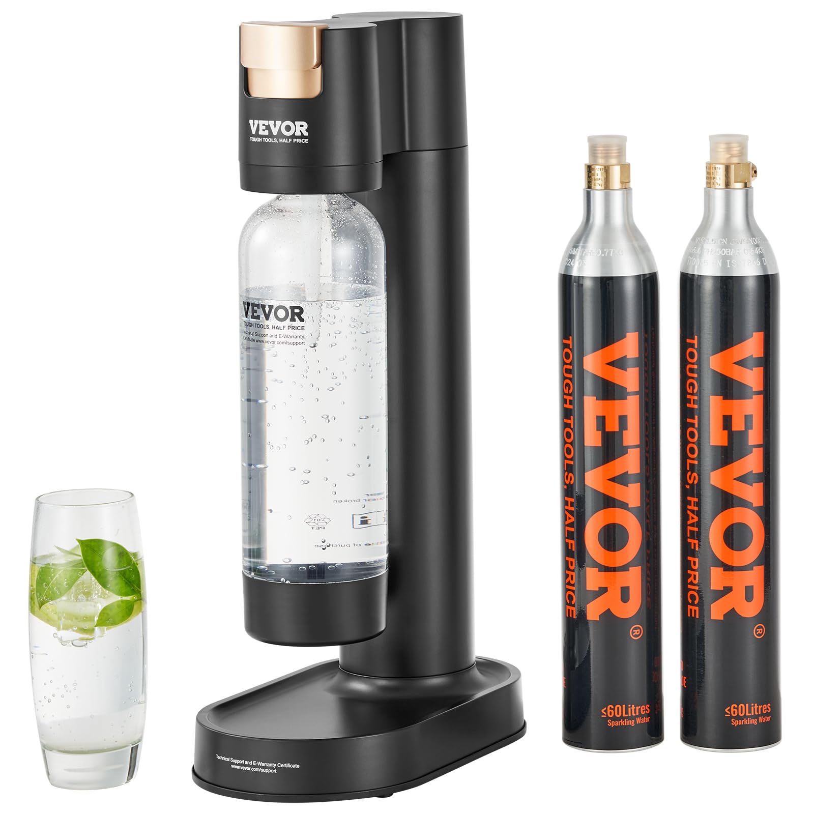 VEVOR Sparkling Water Maker - Home Soda Machine with BPA-Free 1L PET Bottle & 2 CO2 Cylinders (60L Compatible) | DIY Carbonated Drinks for Kitchen, Office & Parties | No CO2 Gas Included